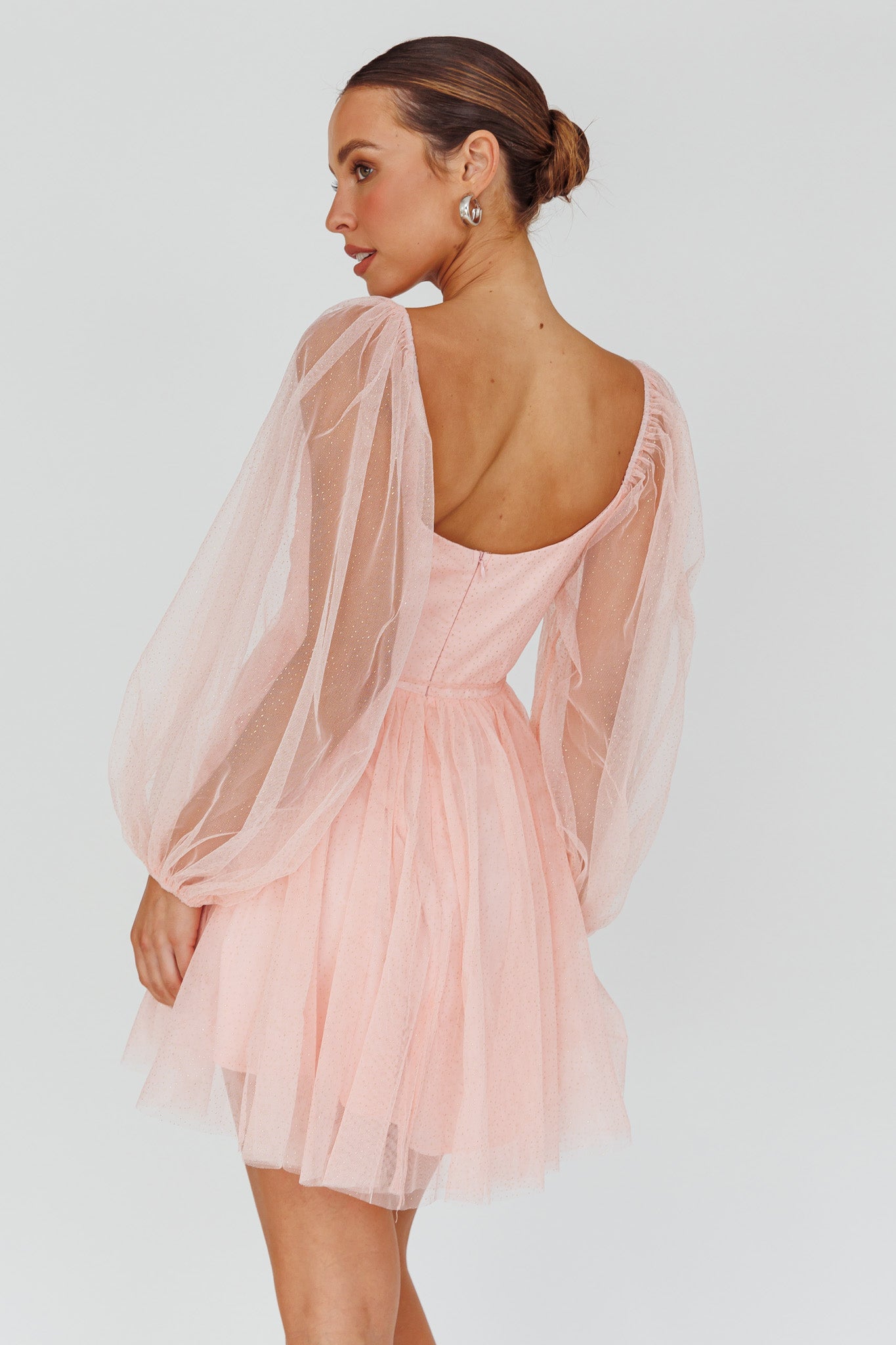 Fairytale Dream Pleat Neckline Mini Dress Sparkle Pink-Maymioy