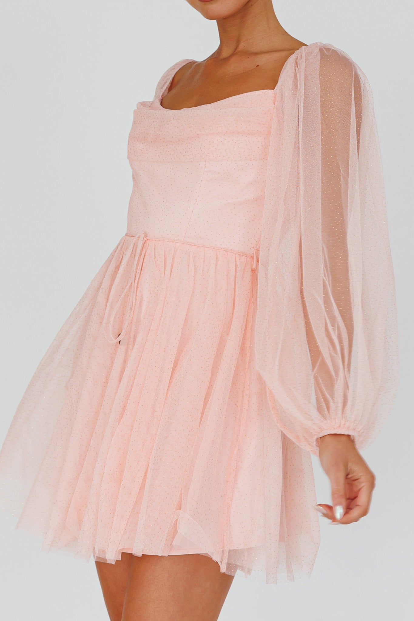 Fairytale Dream Pleat Neckline Mini Dress Sparkle Pink-Maymioy