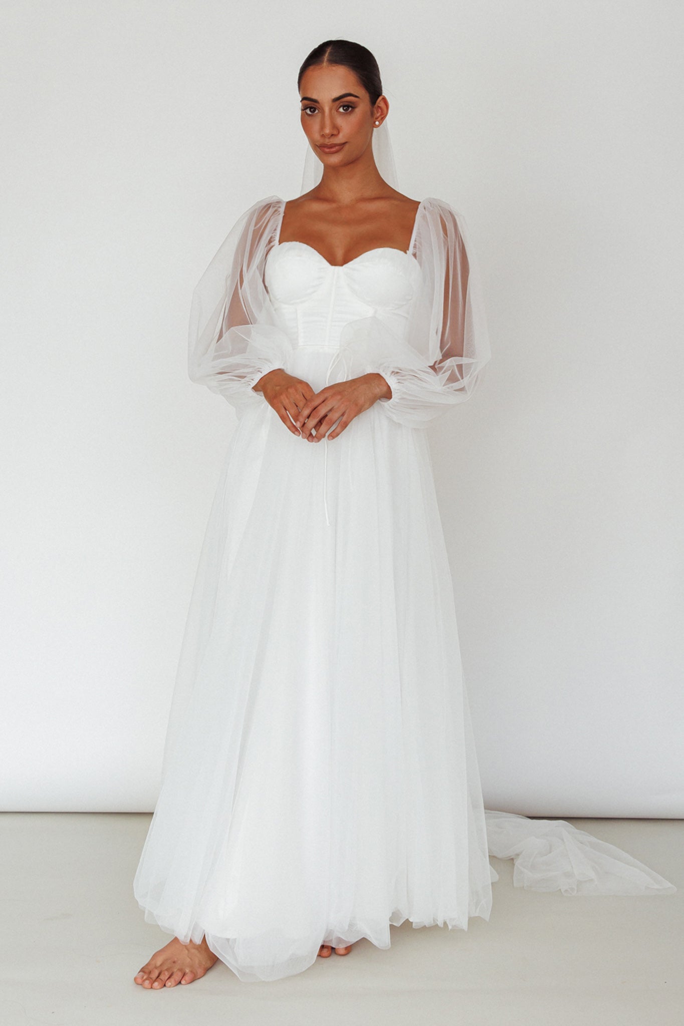 Fairytale Dream Sheer Sleeve Maxi Dress White-Maymioy