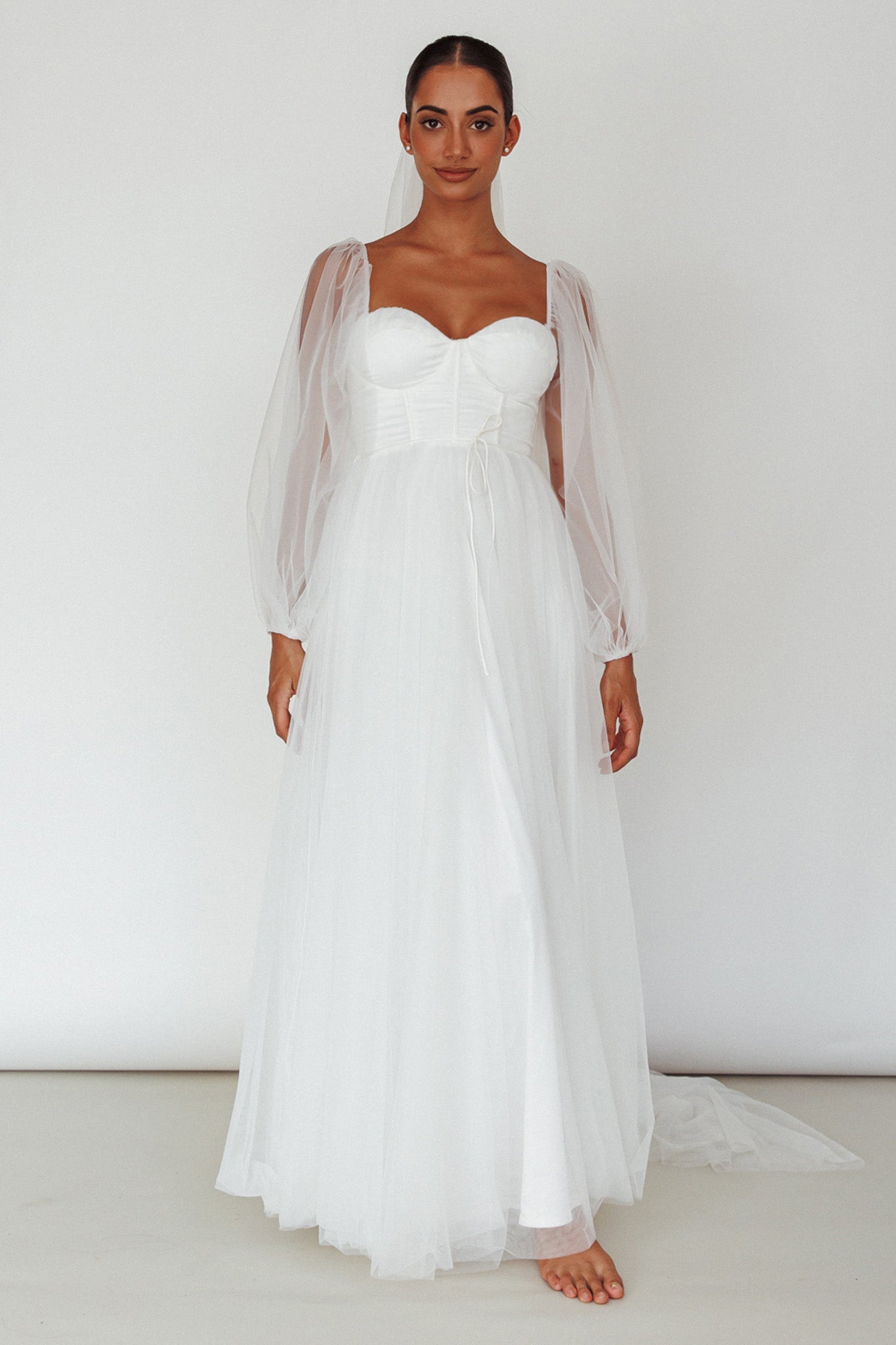 Fairytale Dream Sheer Sleeve Maxi Dress White-Maymioy