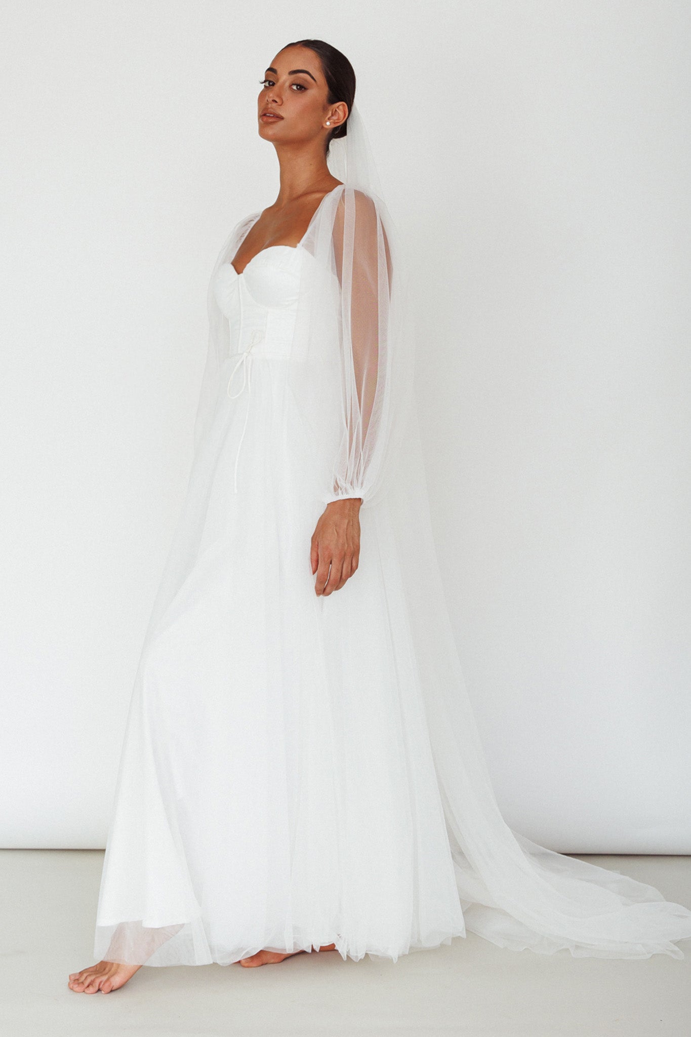Fairytale Dream Sheer Sleeve Maxi Dress White-Maymioy