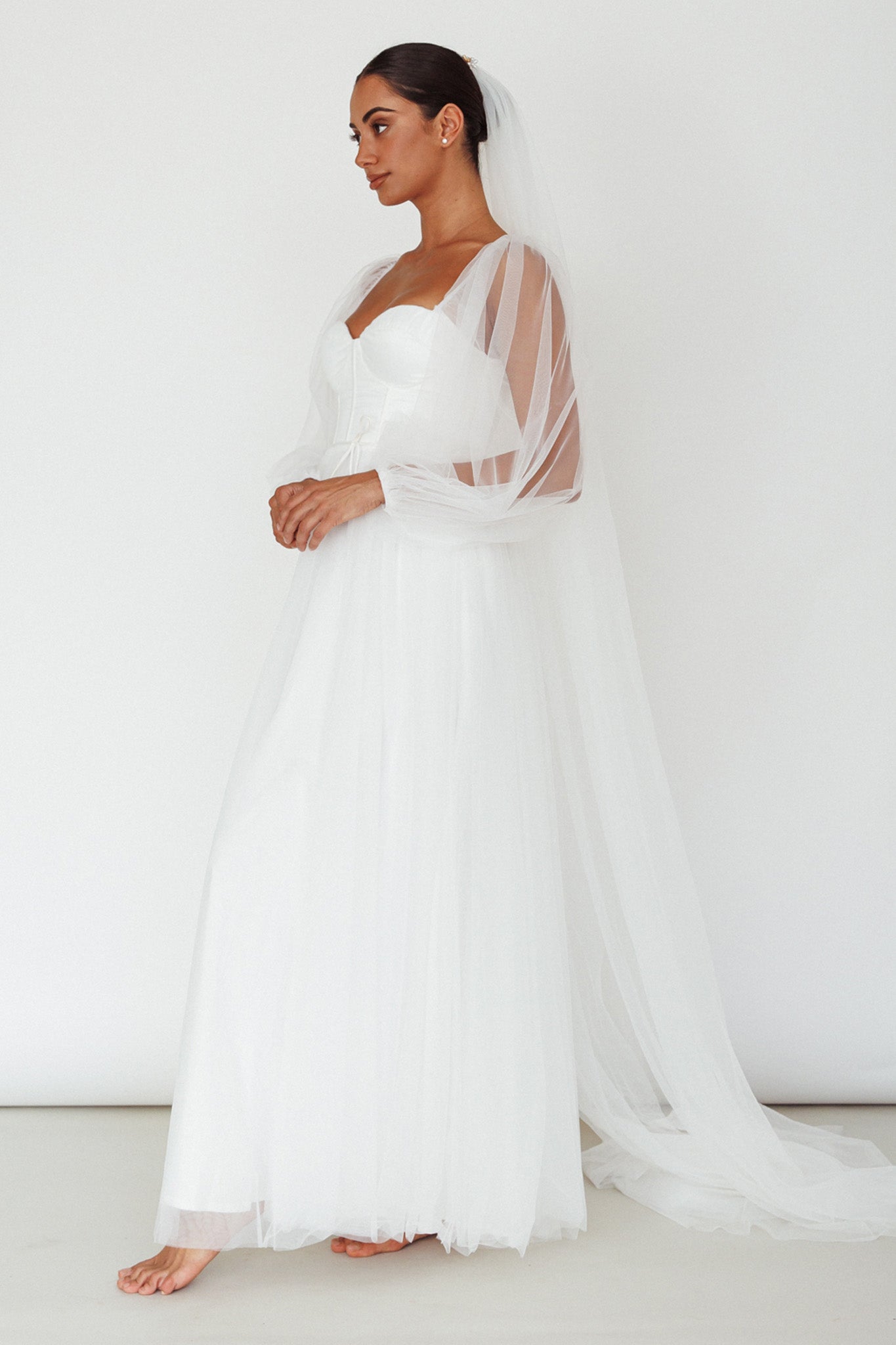 Fairytale Dream Sheer Sleeve Maxi Dress White-Maymioy