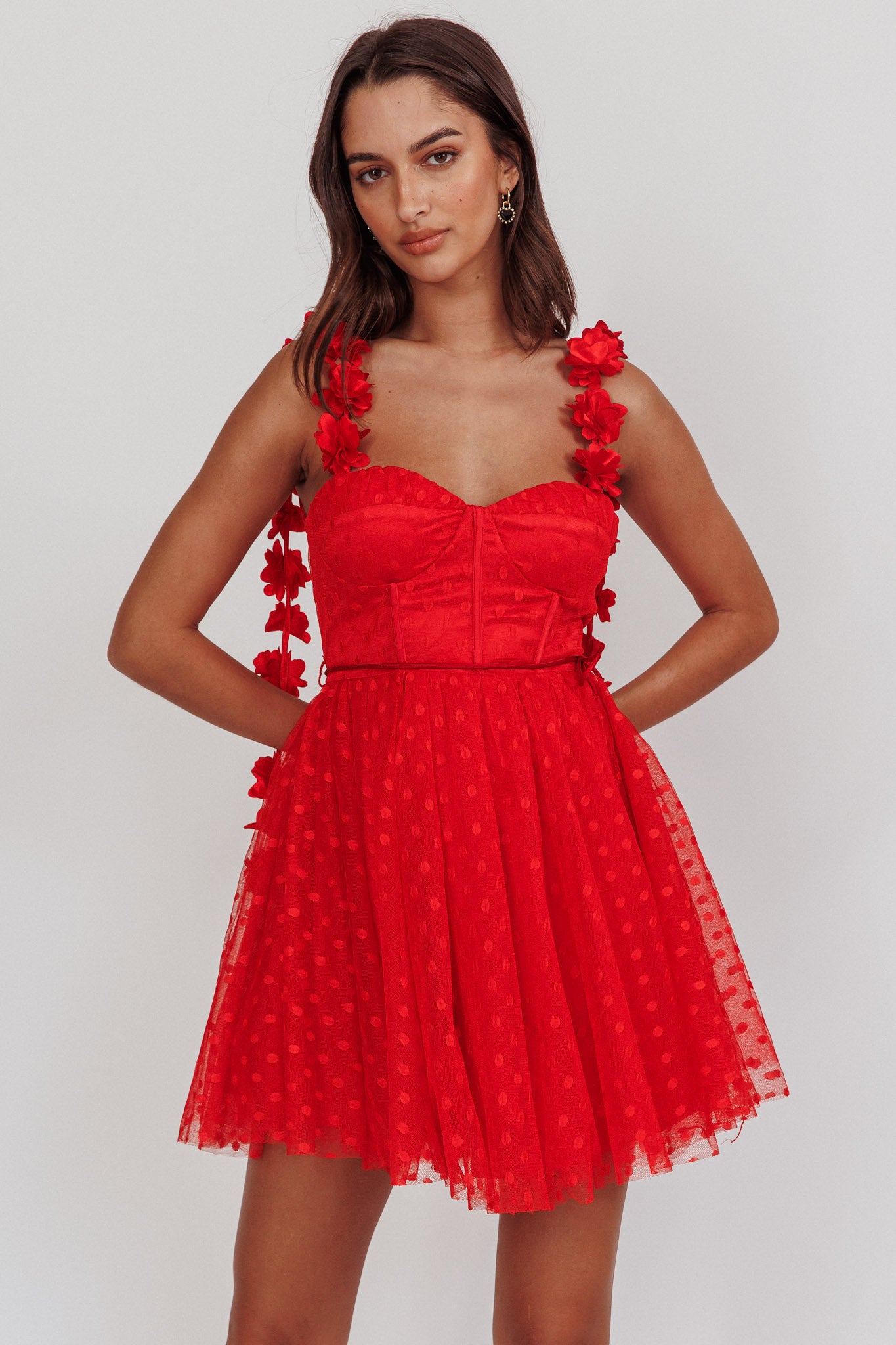 Fairytale Dream Floral Strap Mini Dress Red-Maymioy