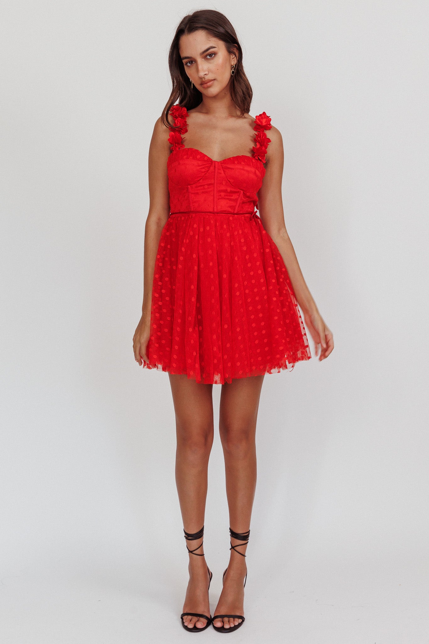 Fairytale Dream Floral Strap Mini Dress Red-Maymioy