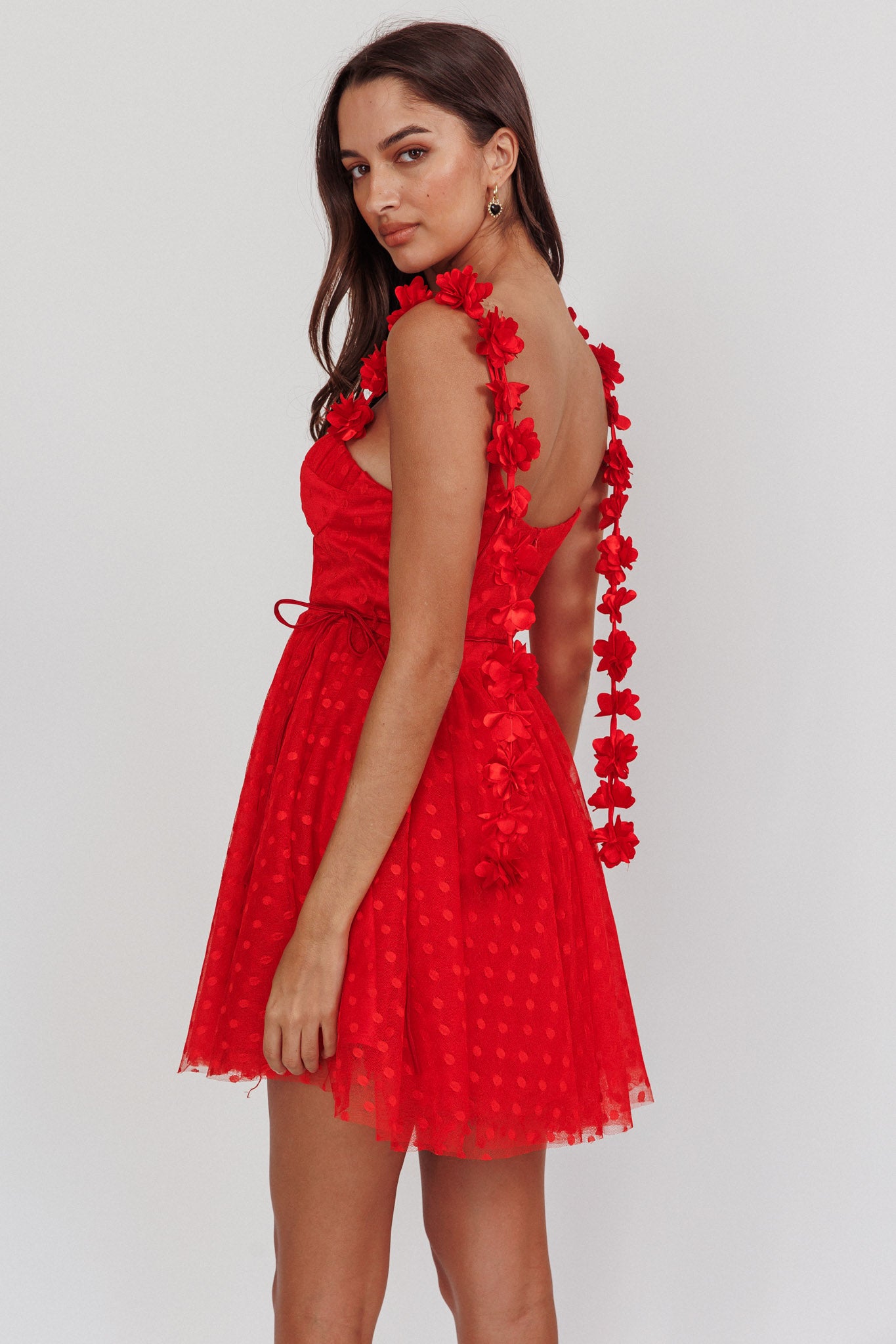 Fairytale Dream Floral Strap Mini Dress Red-Maymioy
