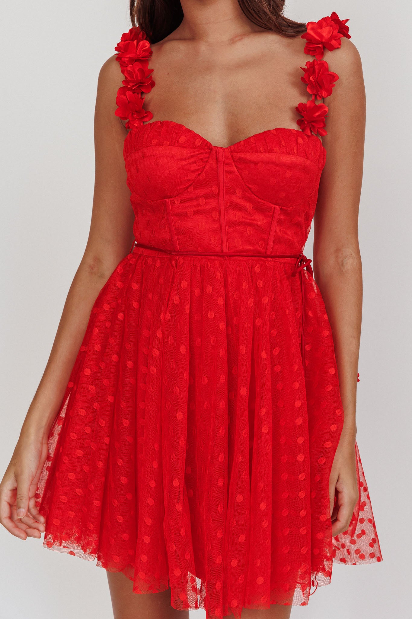 Fairytale Dream Floral Strap Mini Dress Red-Maymioy