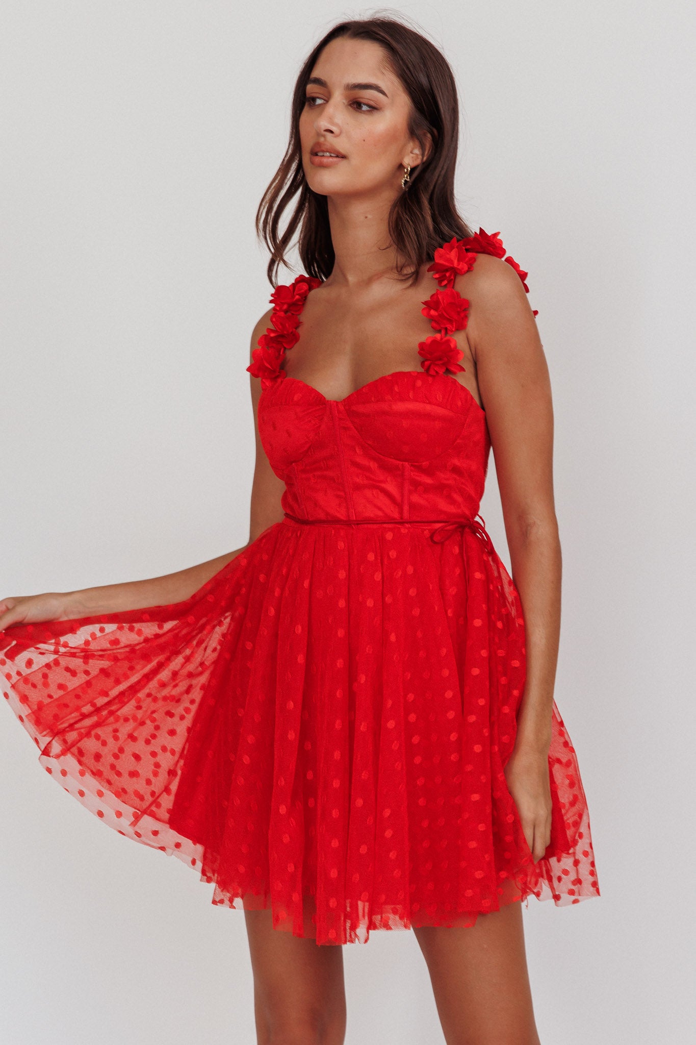 Fairytale Dream Floral Strap Mini Dress Red-Maymioy