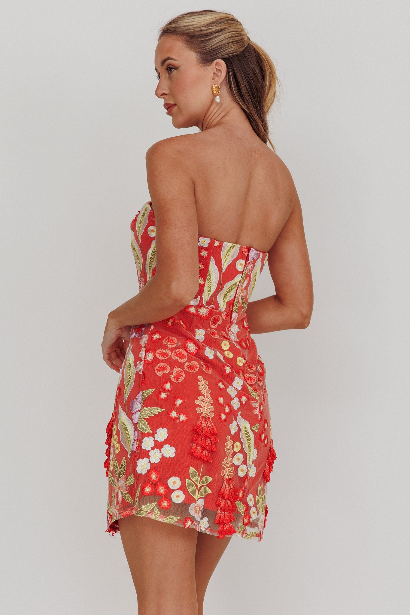In Paris Embroidered Floral Mini Dress Orange-Maymioy