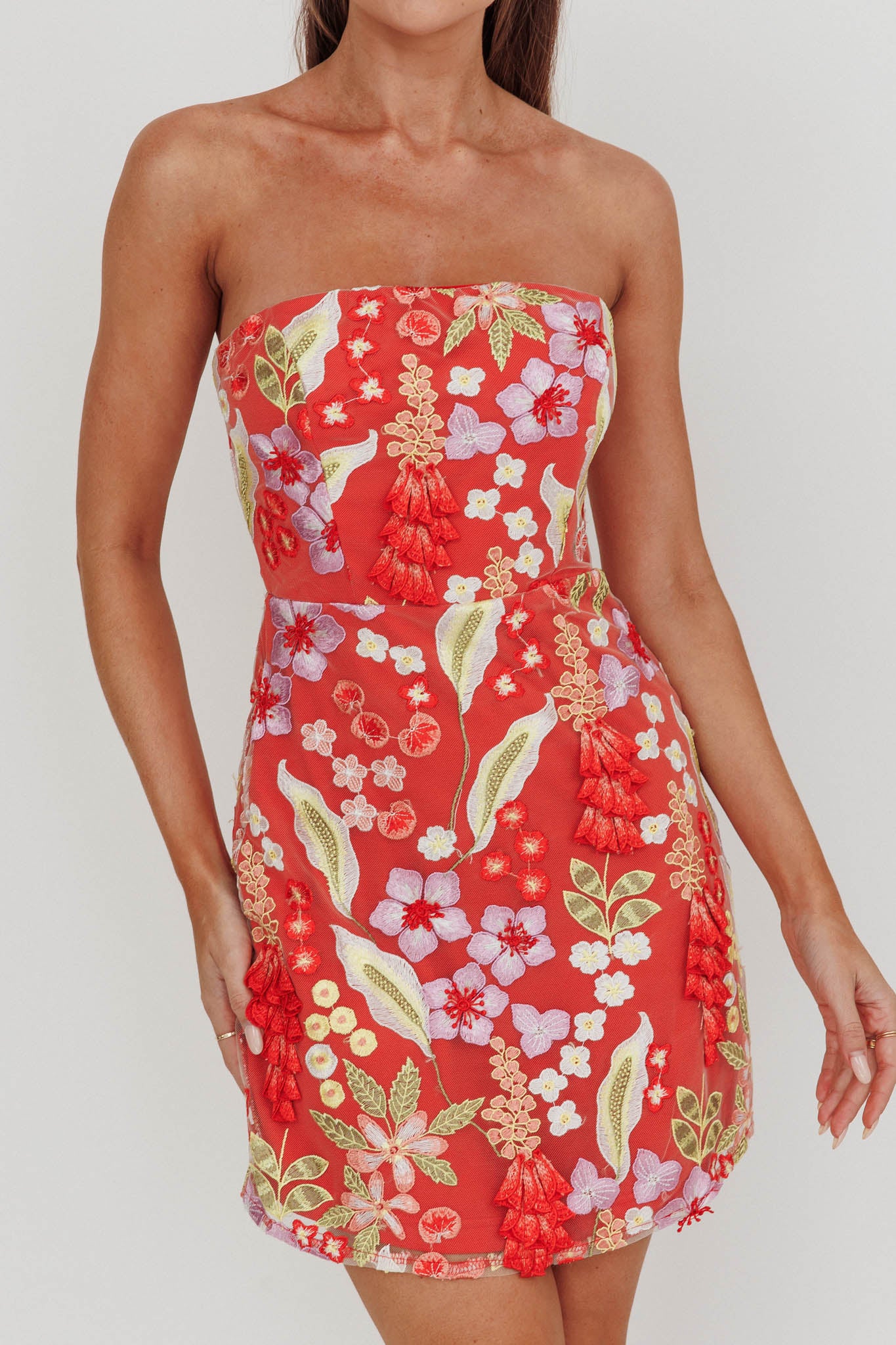 In Paris Embroidered Floral Mini Dress Orange-Maymioy