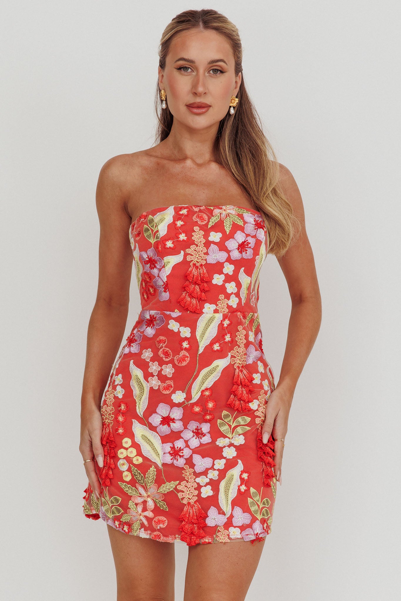 In Paris Embroidered Floral Mini Dress Orange-Maymioy