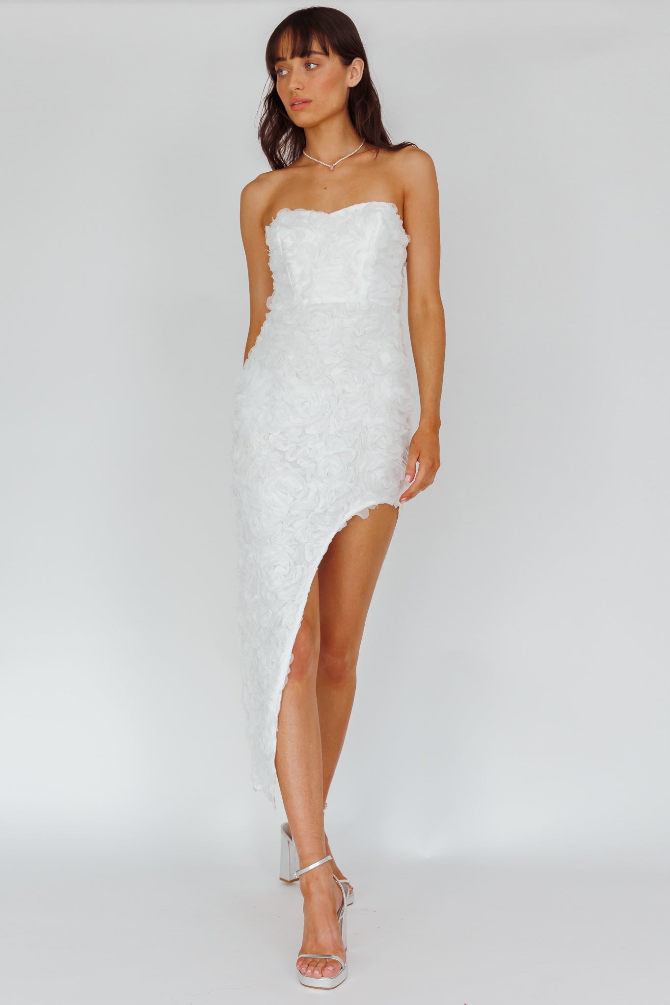 In Paris Embellished Midi Dress White-Maymioy