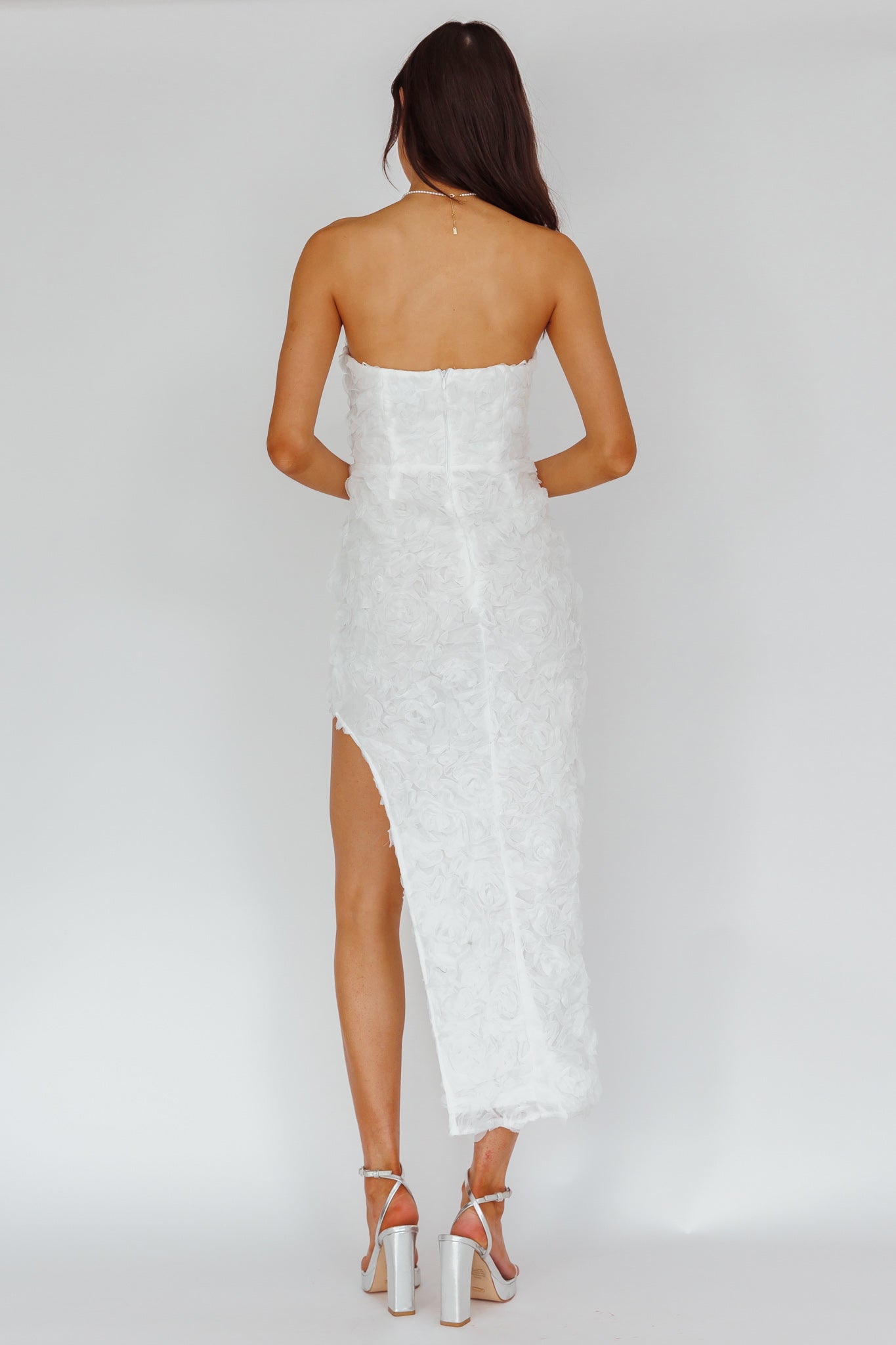 In Paris Embellished Midi Dress White-Maymioy