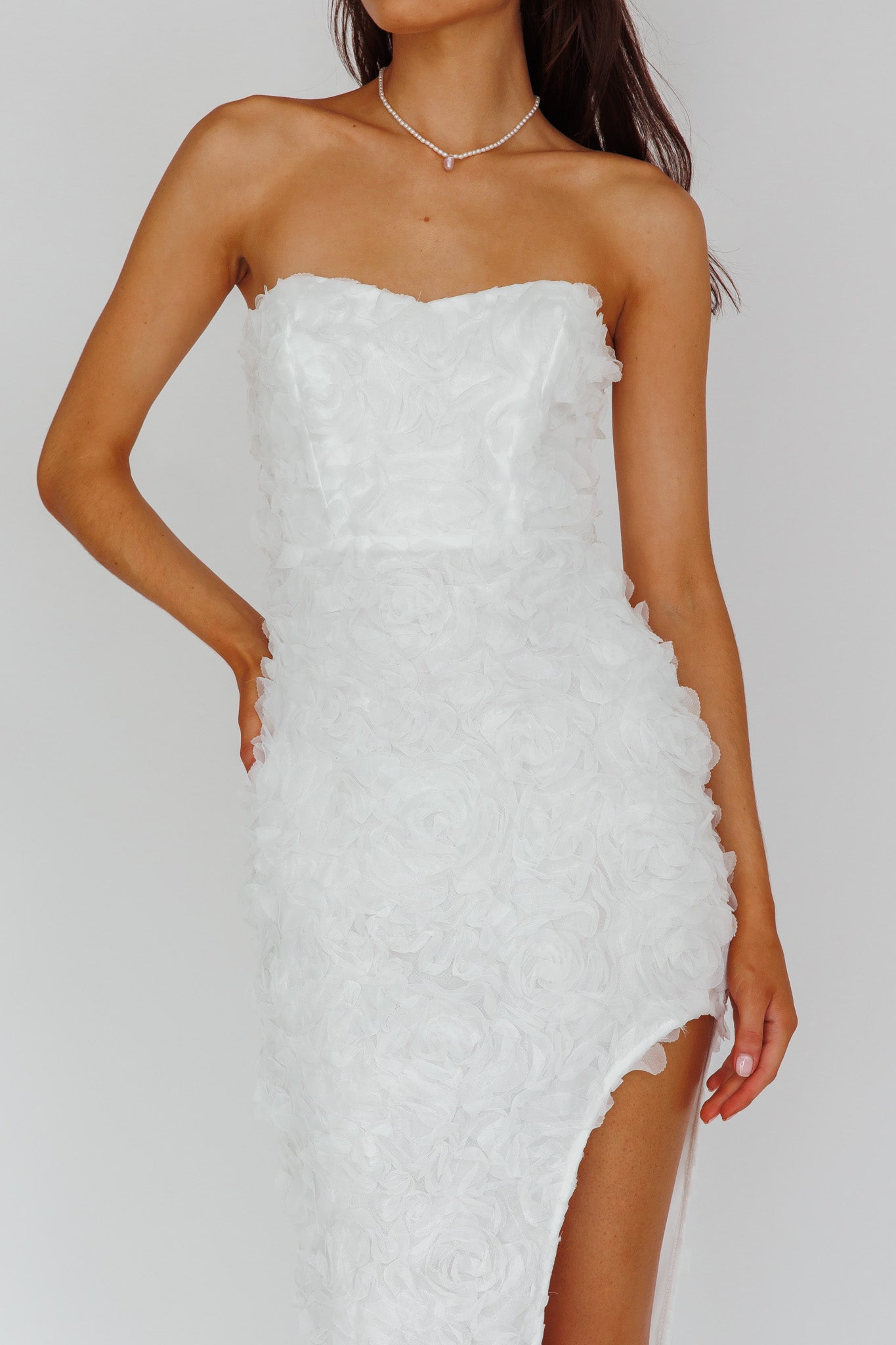 In Paris Embellished Midi Dress White-Maymioy