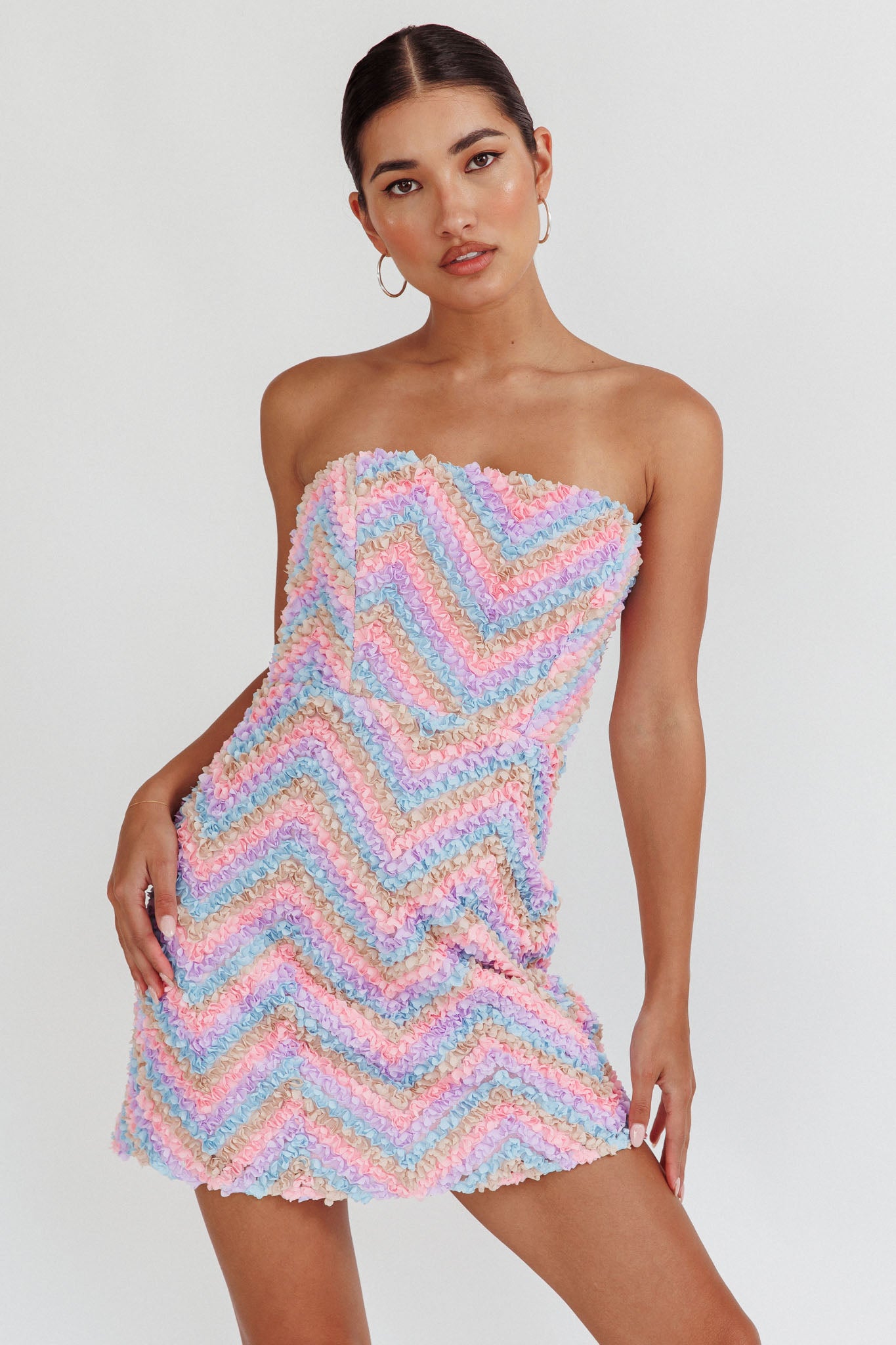 In Paris Embellished Chevron Mini Dress Lilac-Maymioy