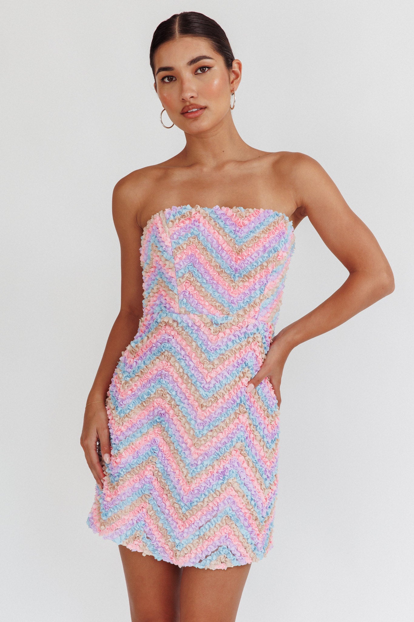 In Paris Embellished Chevron Mini Dress Lilac-Maymioy
