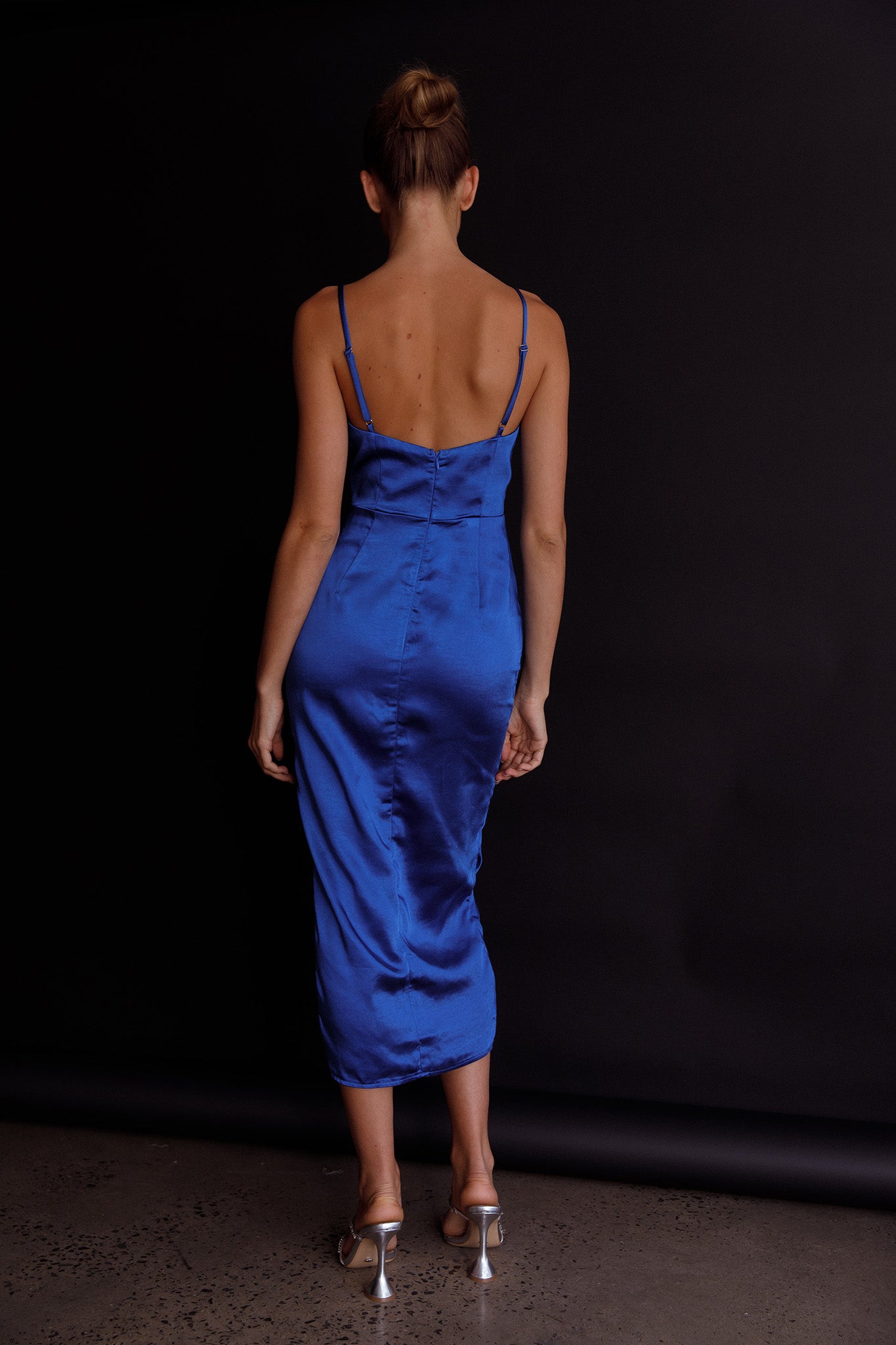 Fantasy Structured Bodice Ruched Midi Dress Cobalt Blue-Maymioy