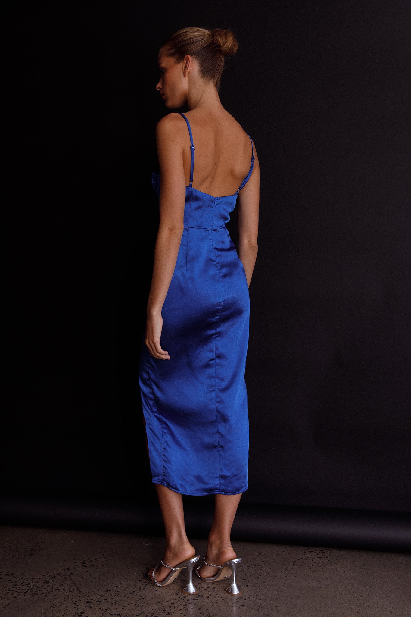 Fantasy Structured Bodice Ruched Midi Dress Cobalt Blue-Maymioy