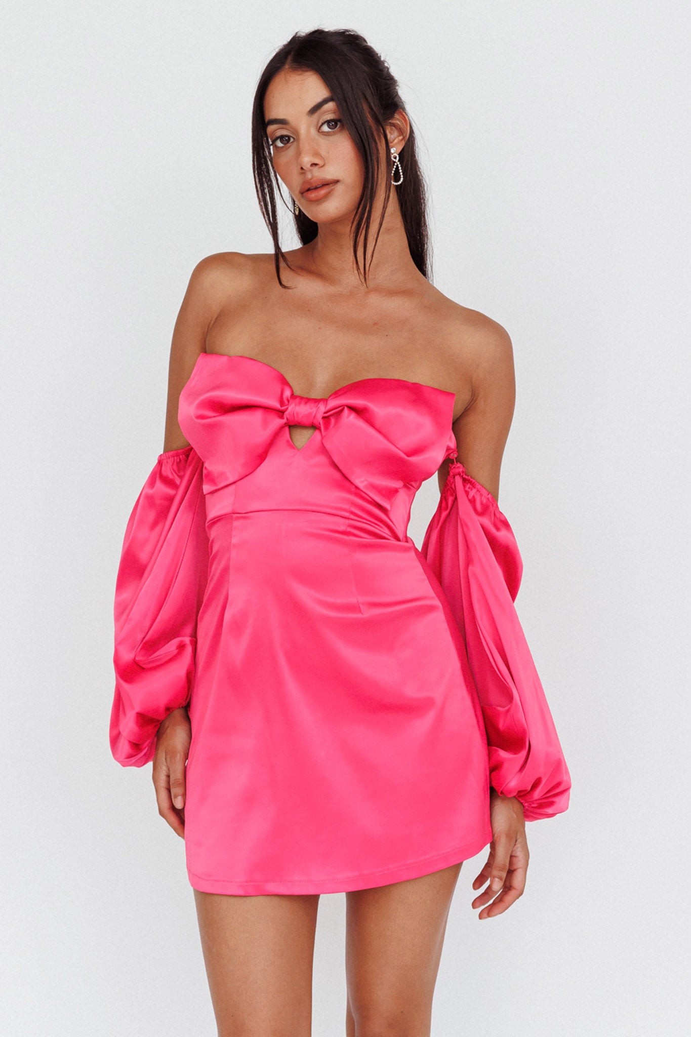 Lilly Off-Shoulder Bow Mini Dress Pink-Maymioy