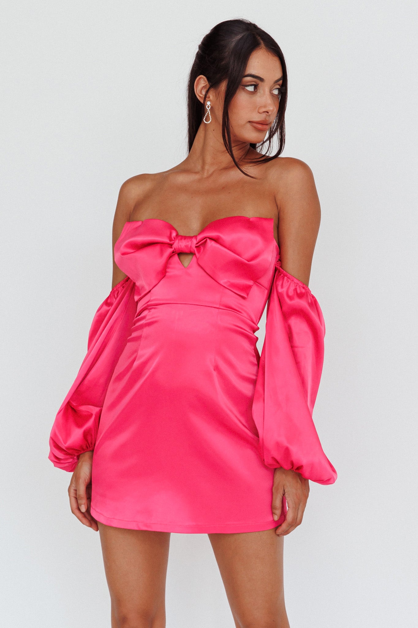 Lilly Off-Shoulder Bow Mini Dress Pink-Maymioy