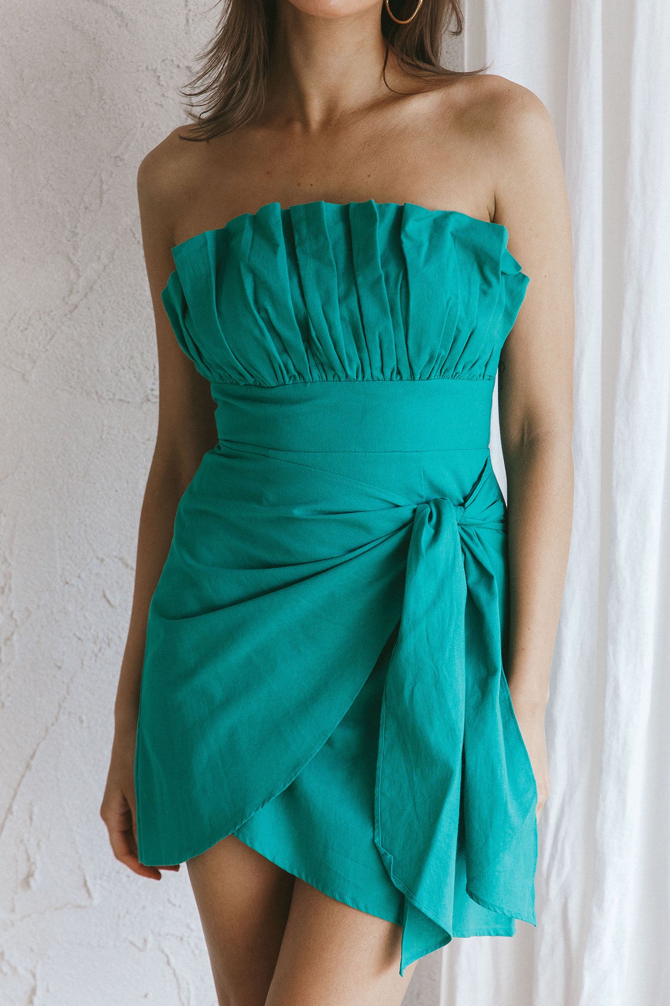 Sunkissed Faux Wrap Mini Dress Green-Maymioy