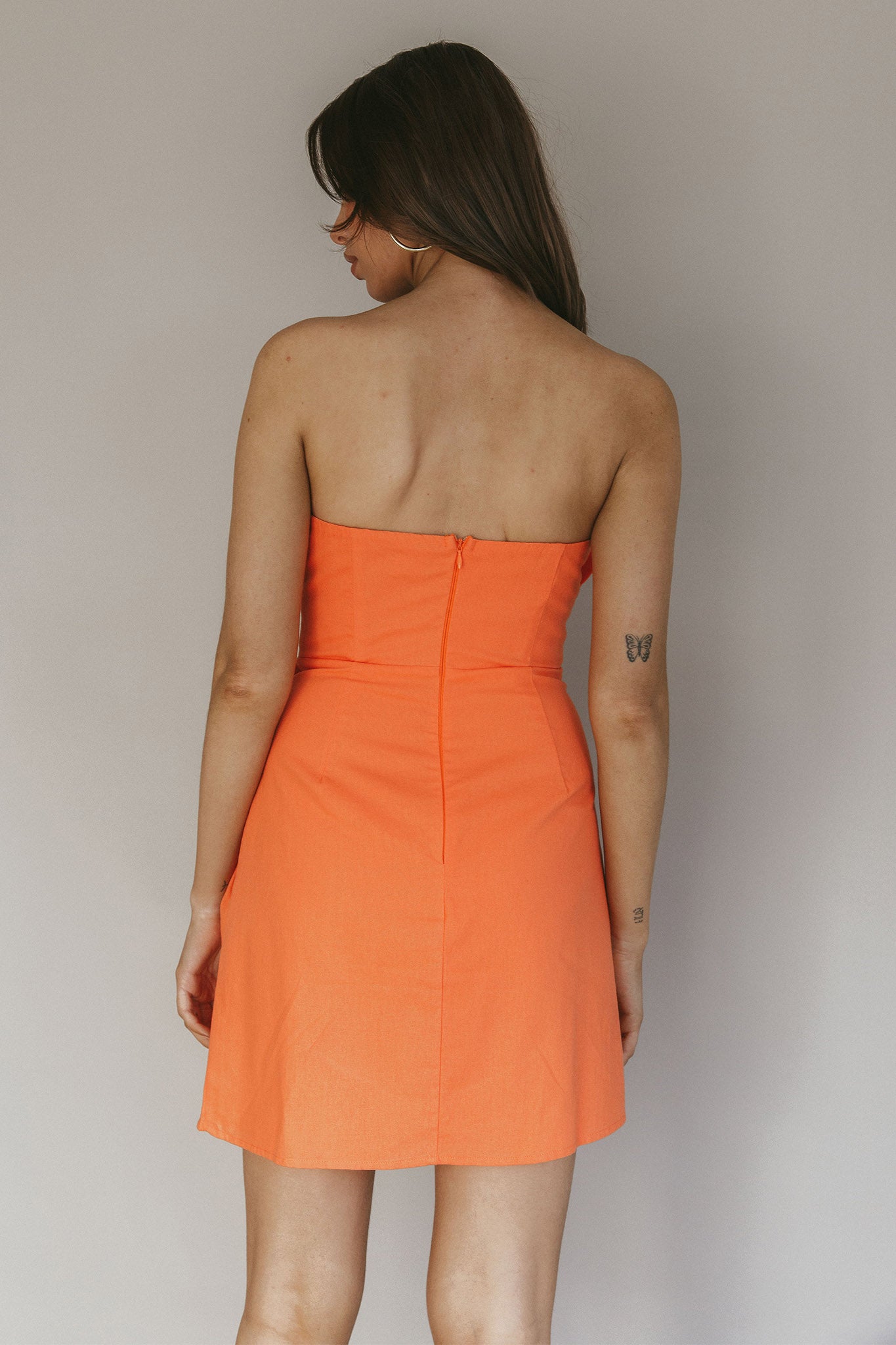 Sunkissed Faux Wrap Mini Dress Orange-Maymioy