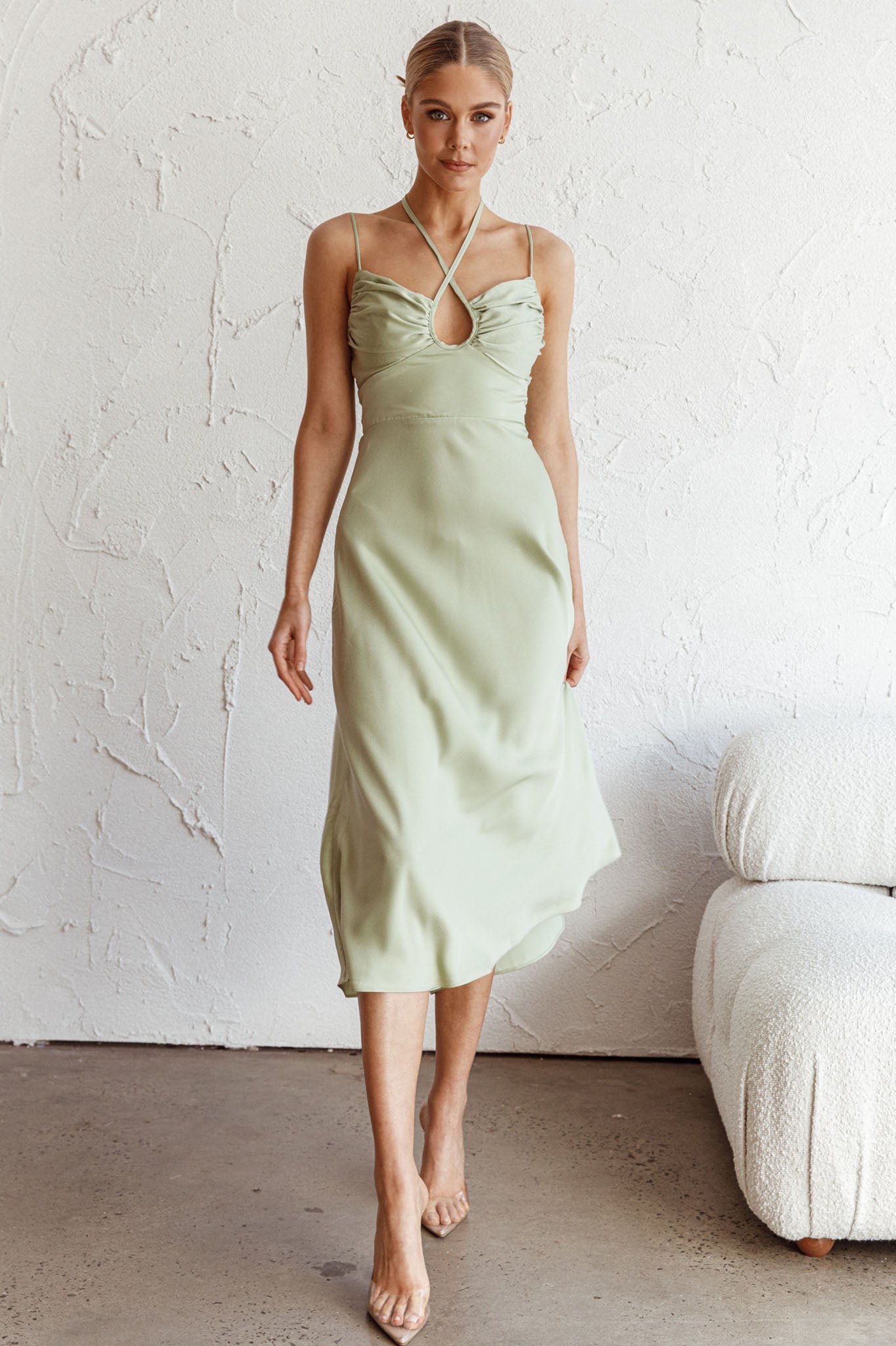 Emmalie Satin Midi Dress Sage-Maymioy