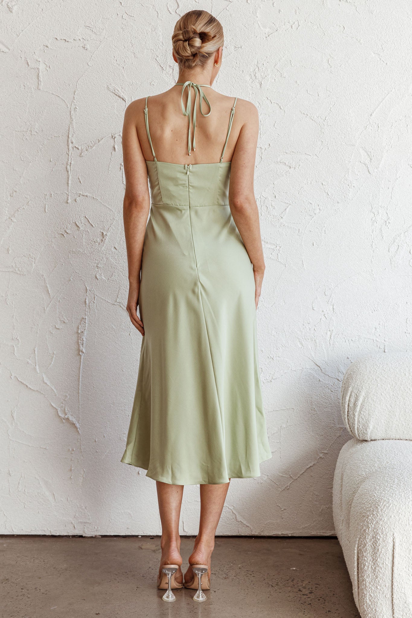 Emmalie Satin Midi Dress Sage-Maymioy