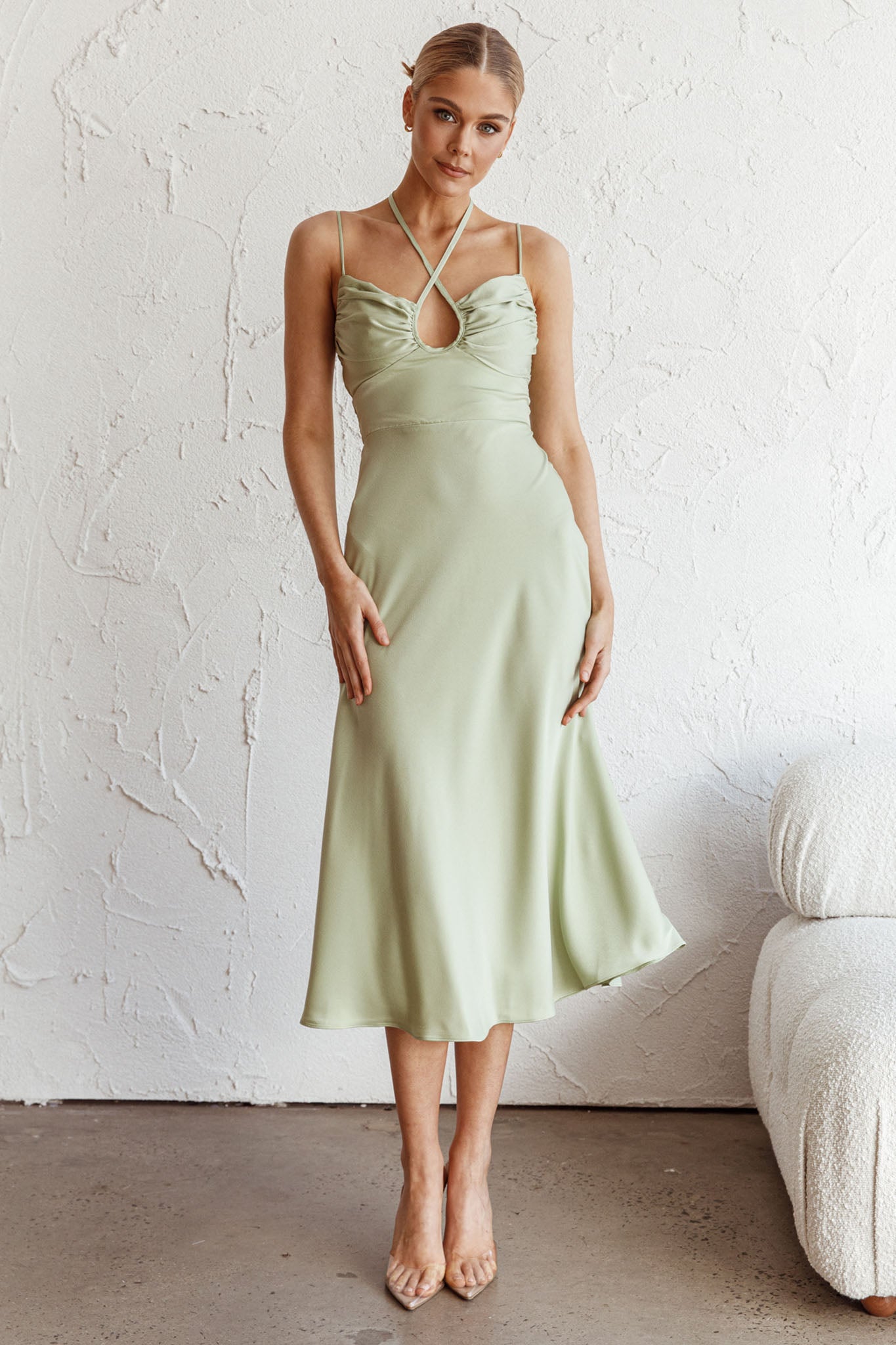 Emmalie Satin Midi Dress Sage-Maymioy