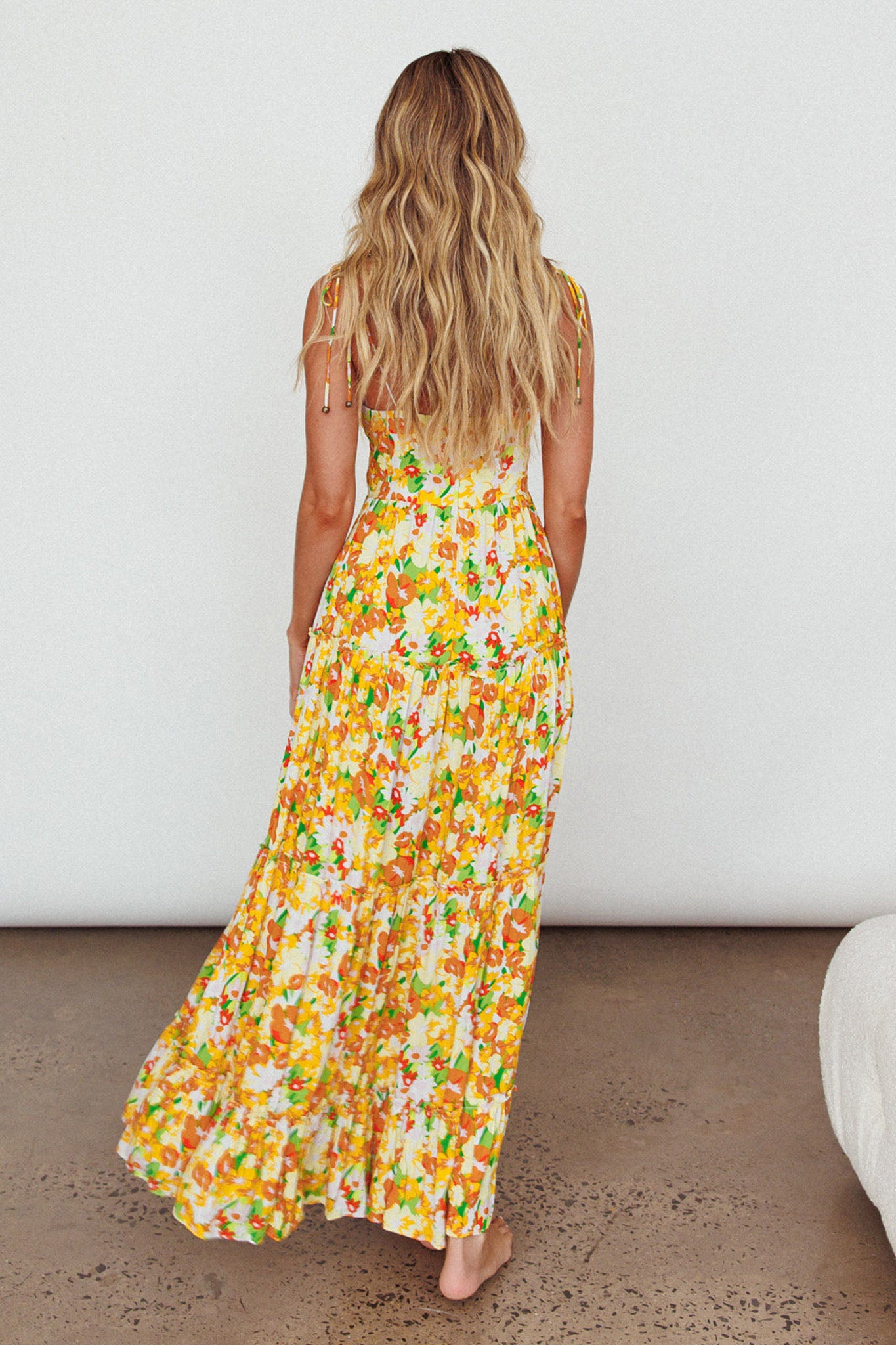 Kinlee Lace-Up Bodice Maxi Dress Floral Orange-Maymioy