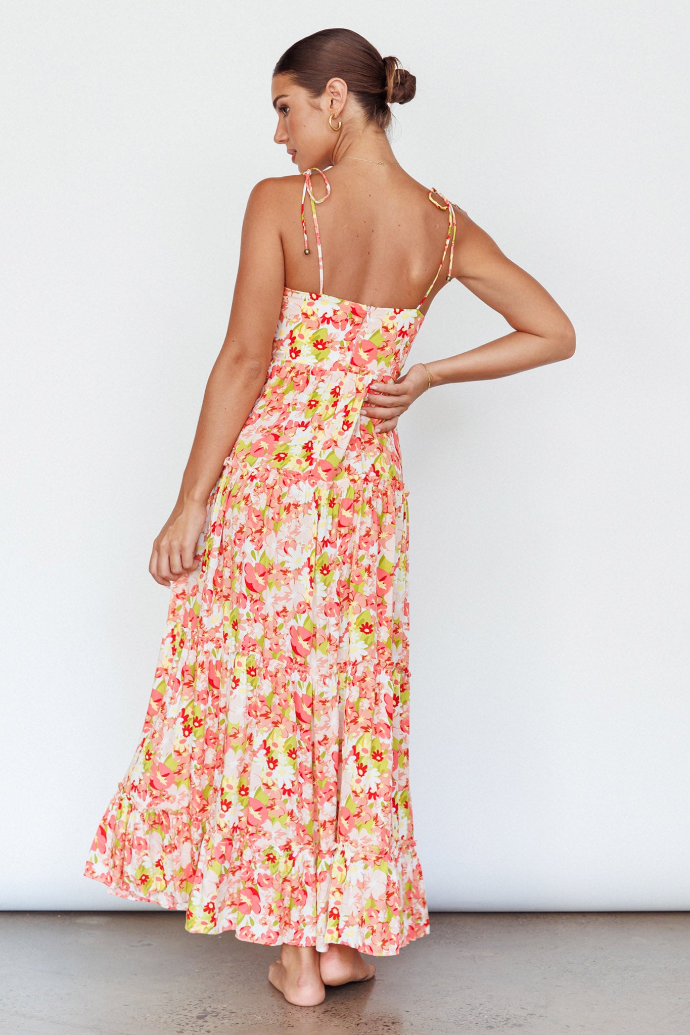 Kinlee Lace-Up Bodice Maxi Dress Floral Pink-Maymioy