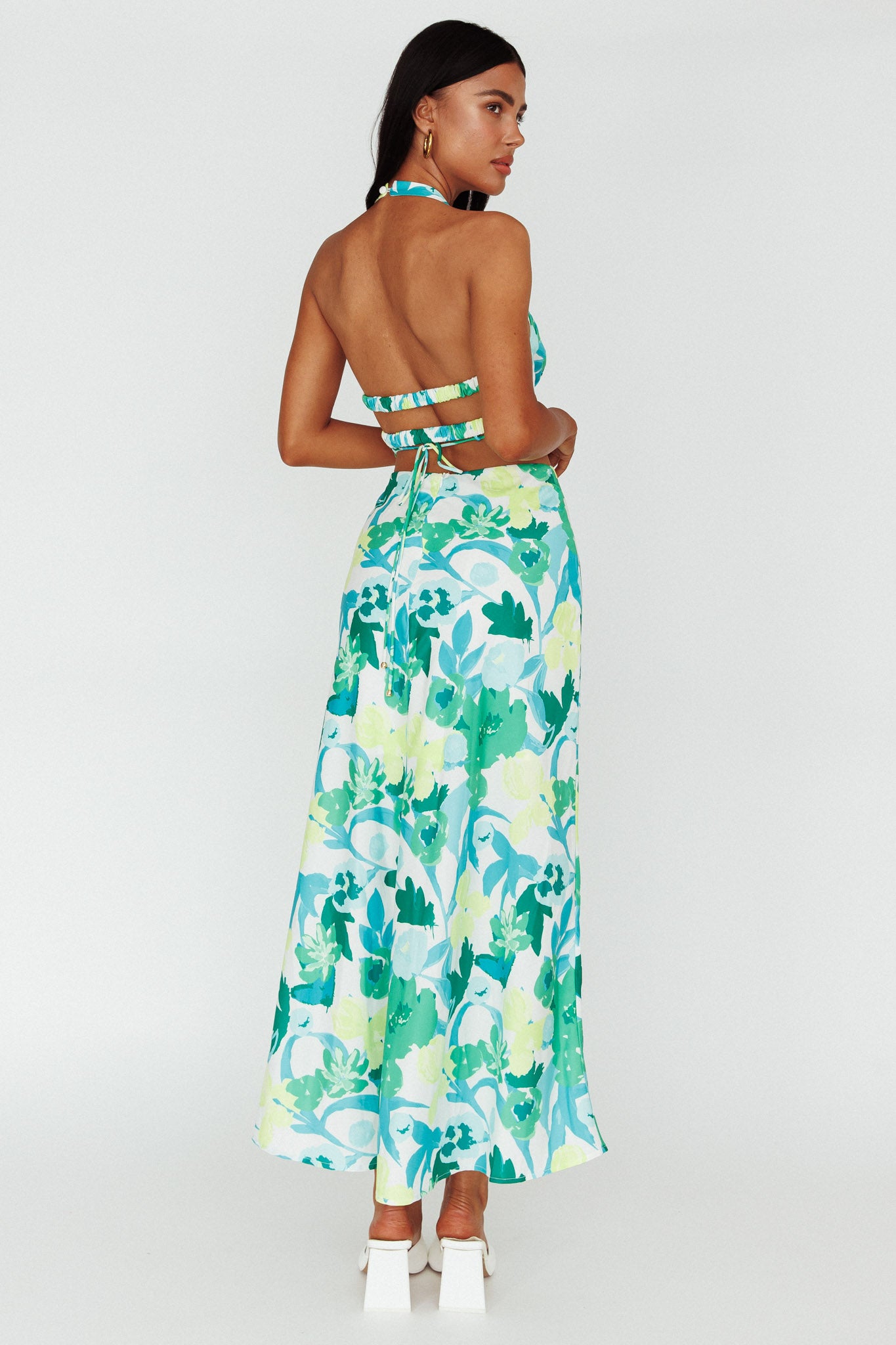 Tuscan Summers Cut-Out Midi Dress Floral Green-Maymioy