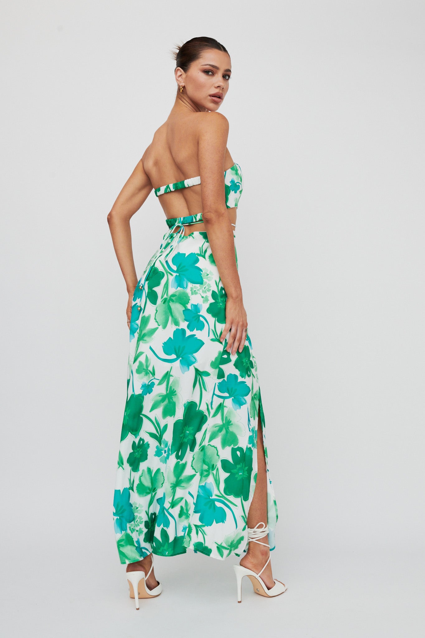 Tuscan Summers Strapless Cut-Out Midi Dress Green-Maymioy