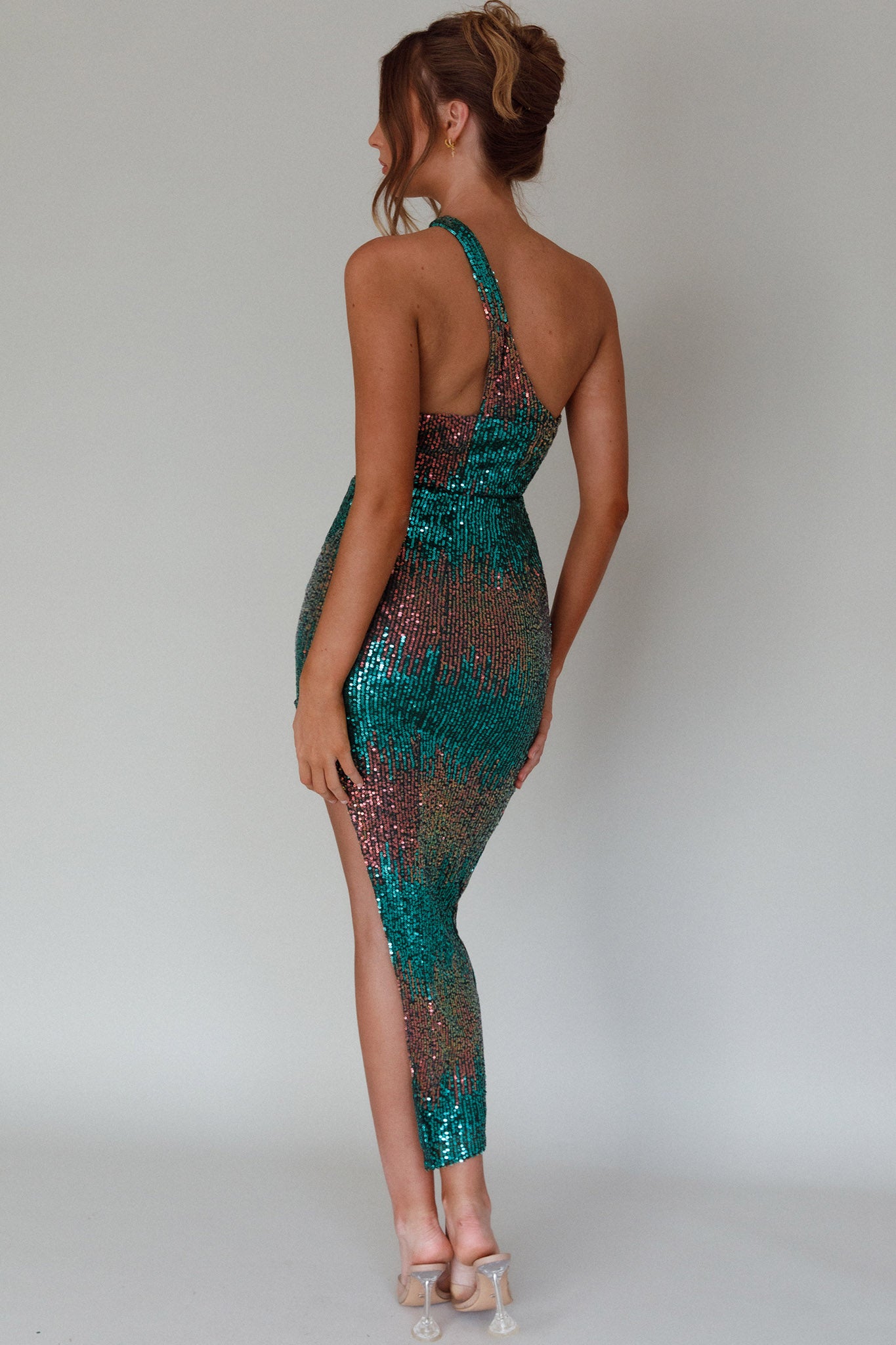 Shooting Stars One-Shoulder Sequin Dress Green-Maymioy
