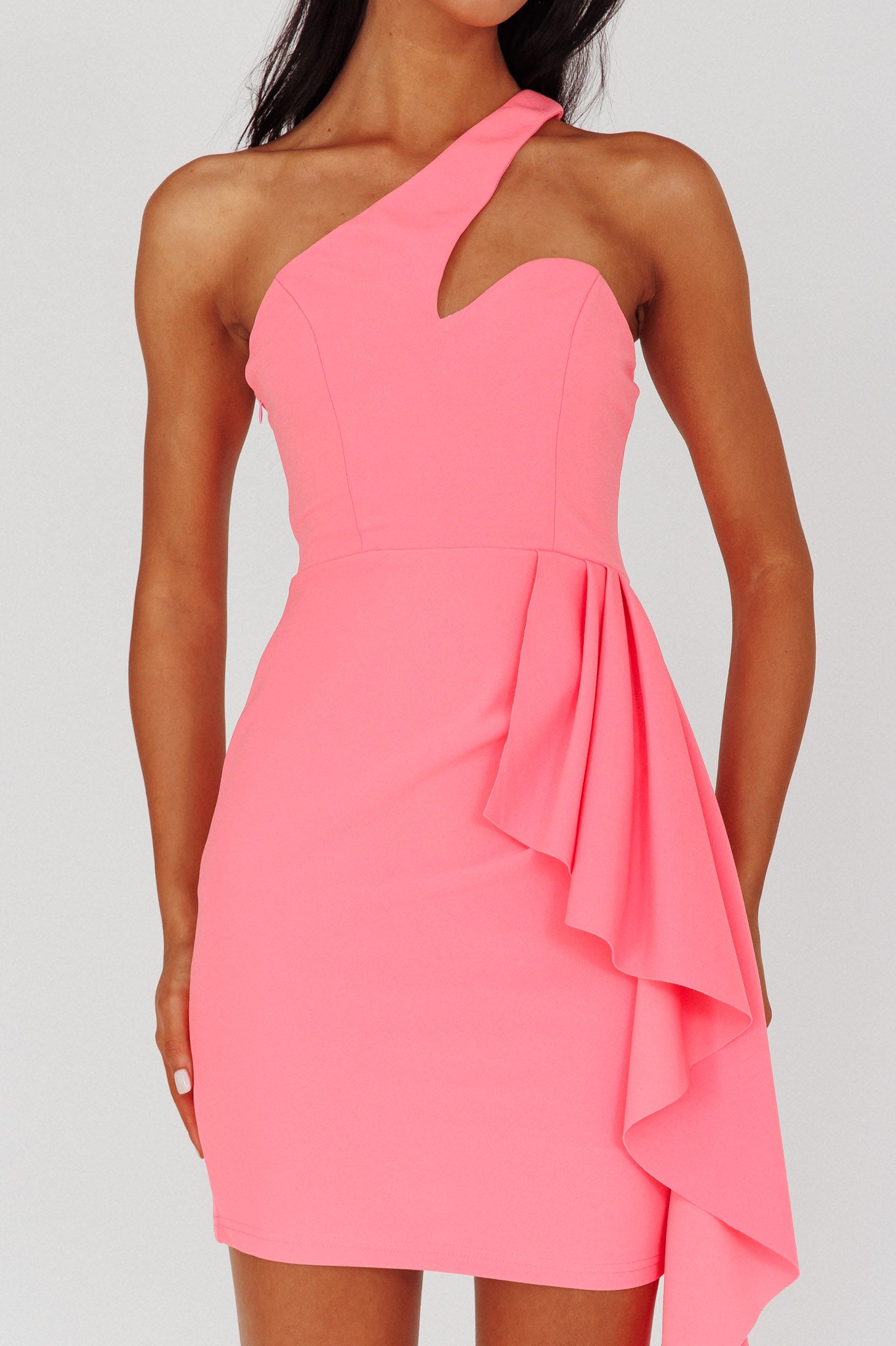 Shooting Stars One-Shoulder Mini Dress Pink-Maymioy