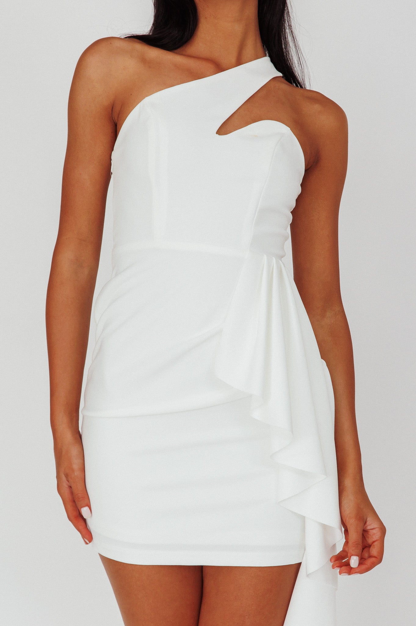 Shooting Stars One-Shoulder Mini Dress White-Maymioy