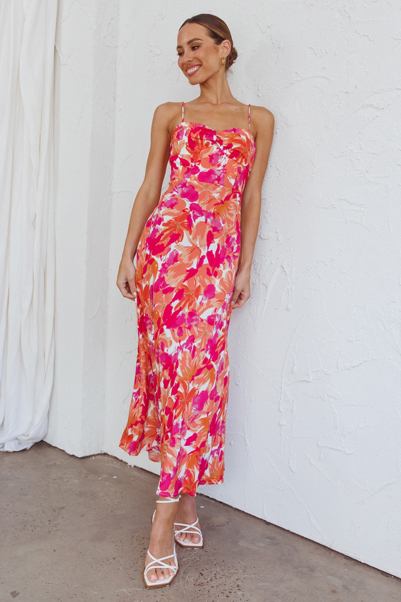 Golden Sands Cami Strap Maxi Dress Floral Red-Maymioy