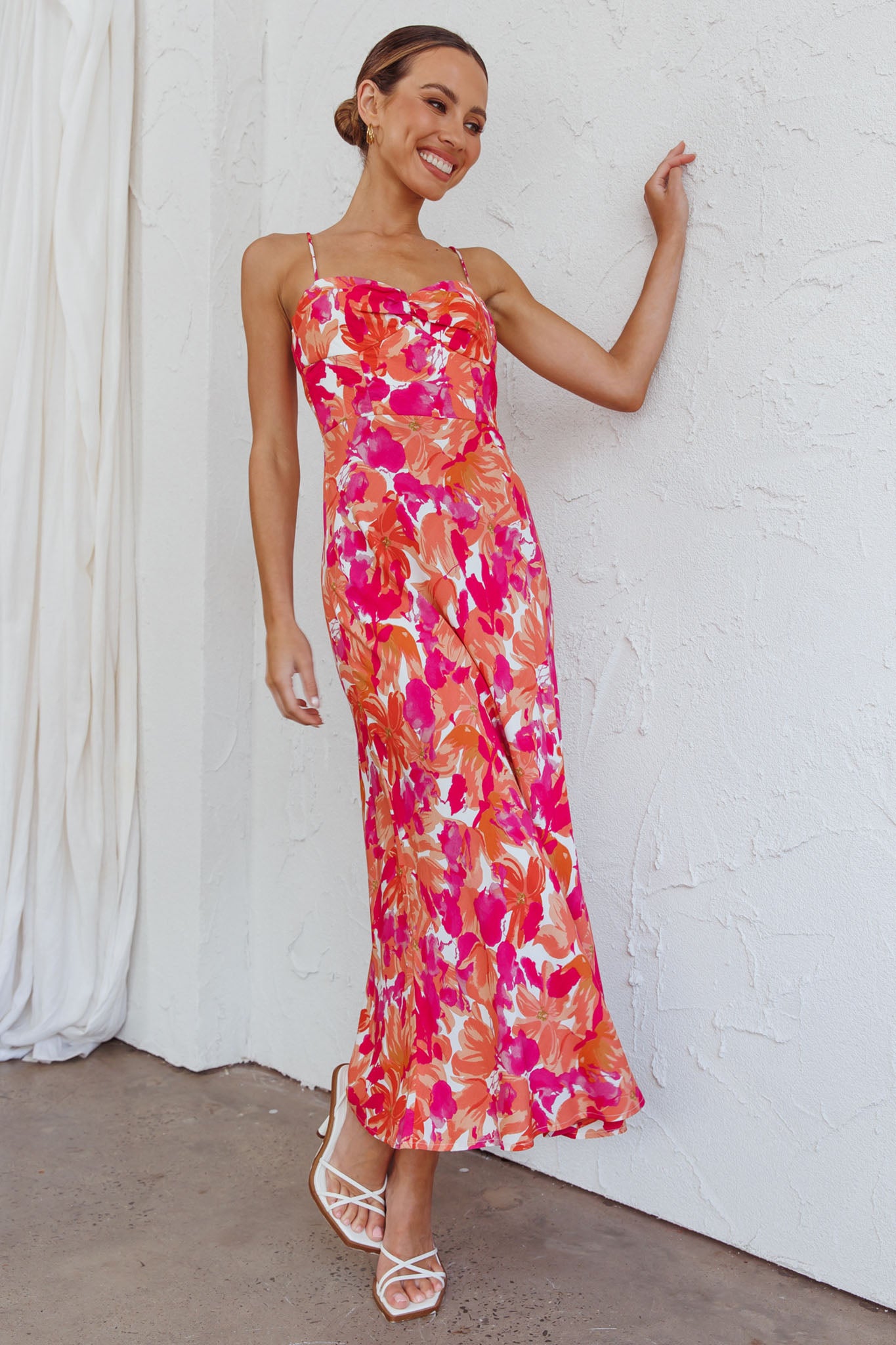 Golden Sands Cami Strap Maxi Dress Floral Red-Maymioy