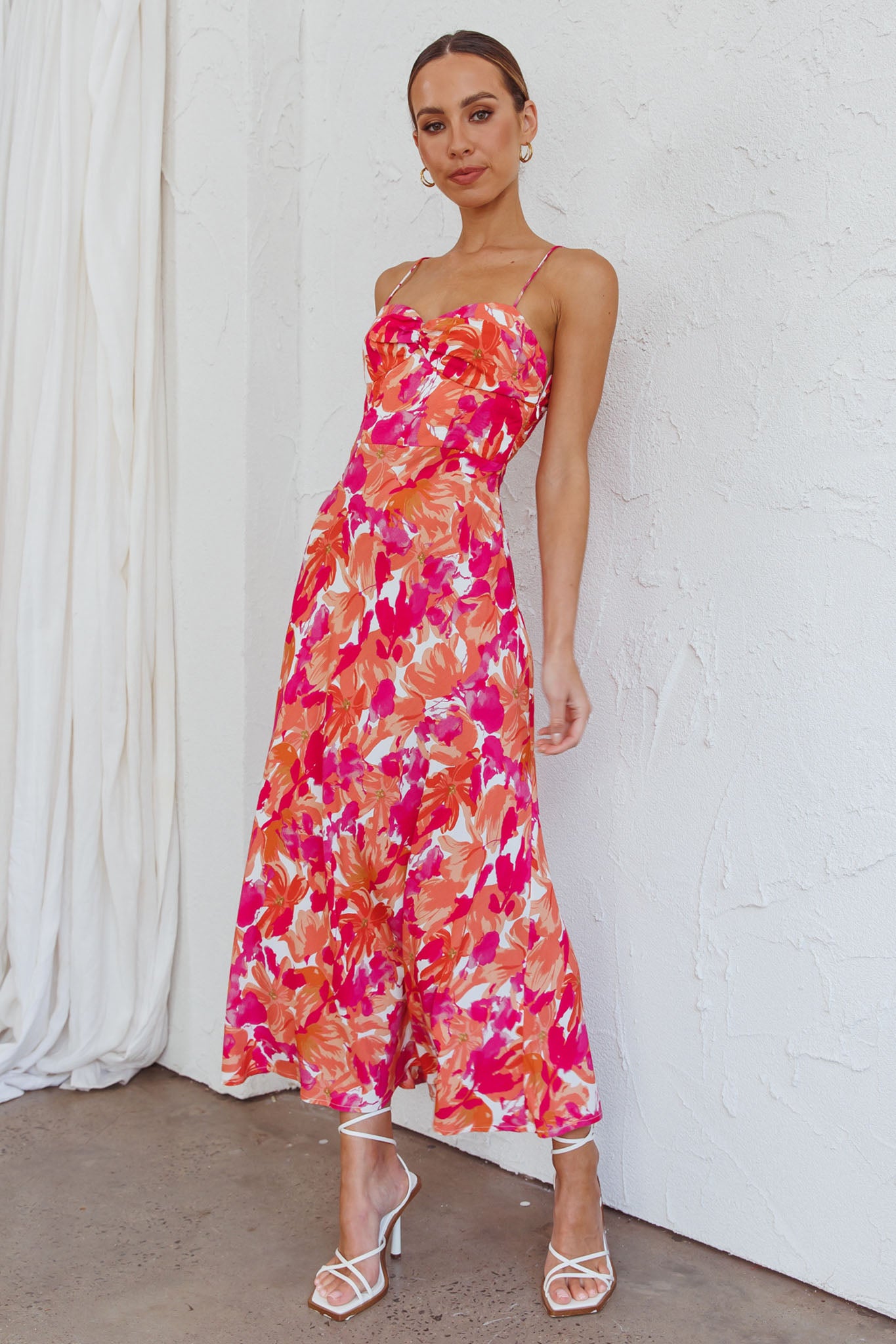 Golden Sands Cami Strap Maxi Dress Floral Red-Maymioy