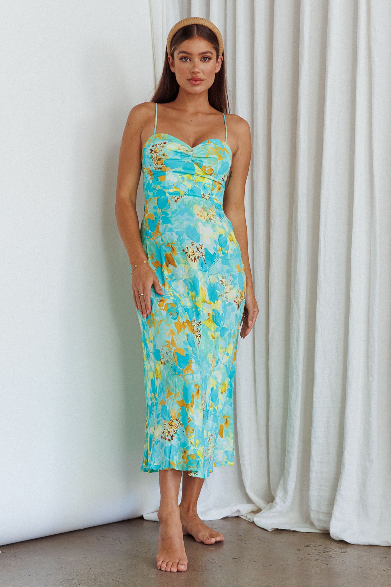 Golden Sands Cami Strap Maxi Dress Floral Teal-Maymioy