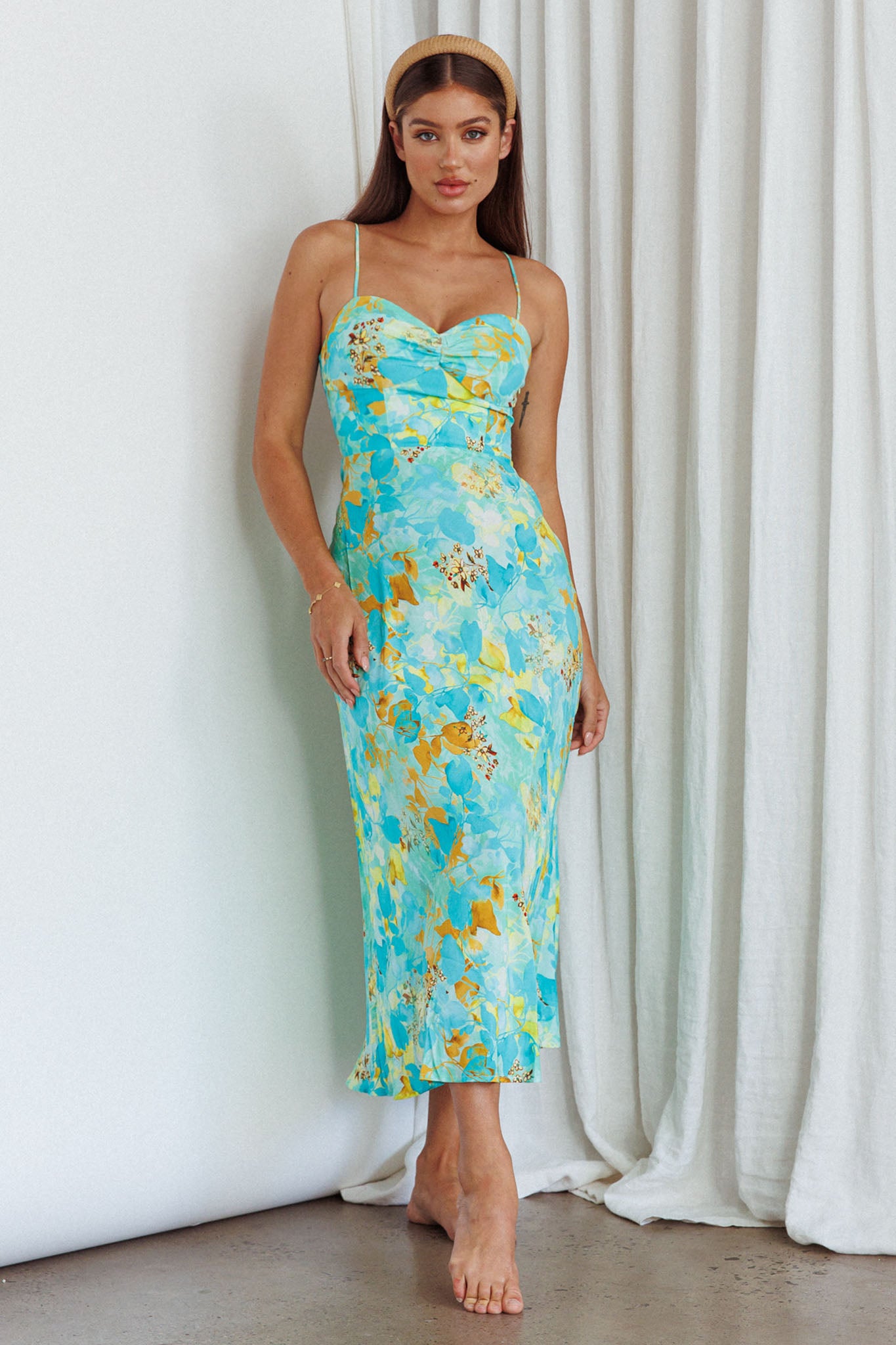 Golden Sands Cami Strap Maxi Dress Floral Teal-Maymioy