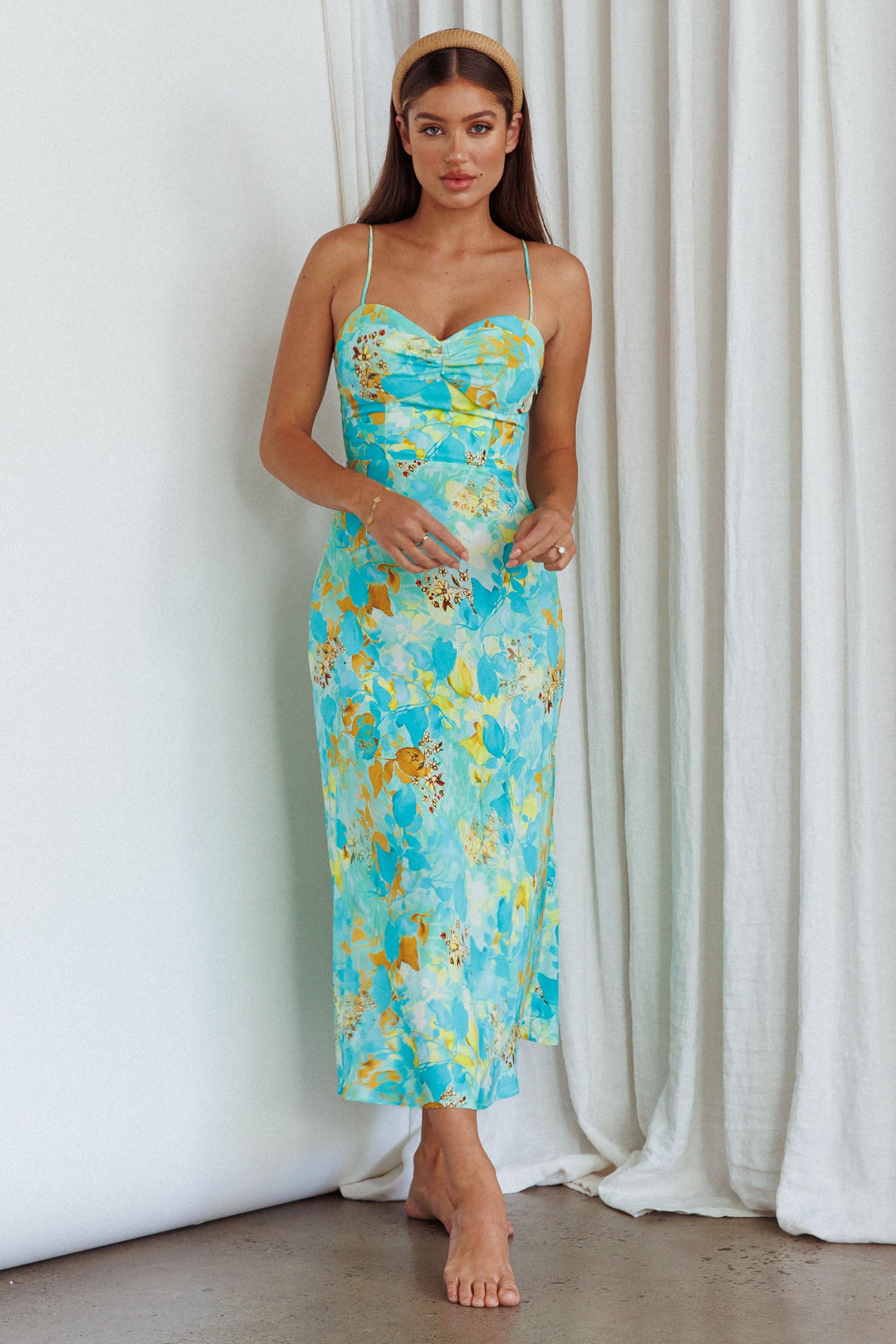 Golden Sands Cami Strap Maxi Dress Floral Teal-Maymioy
