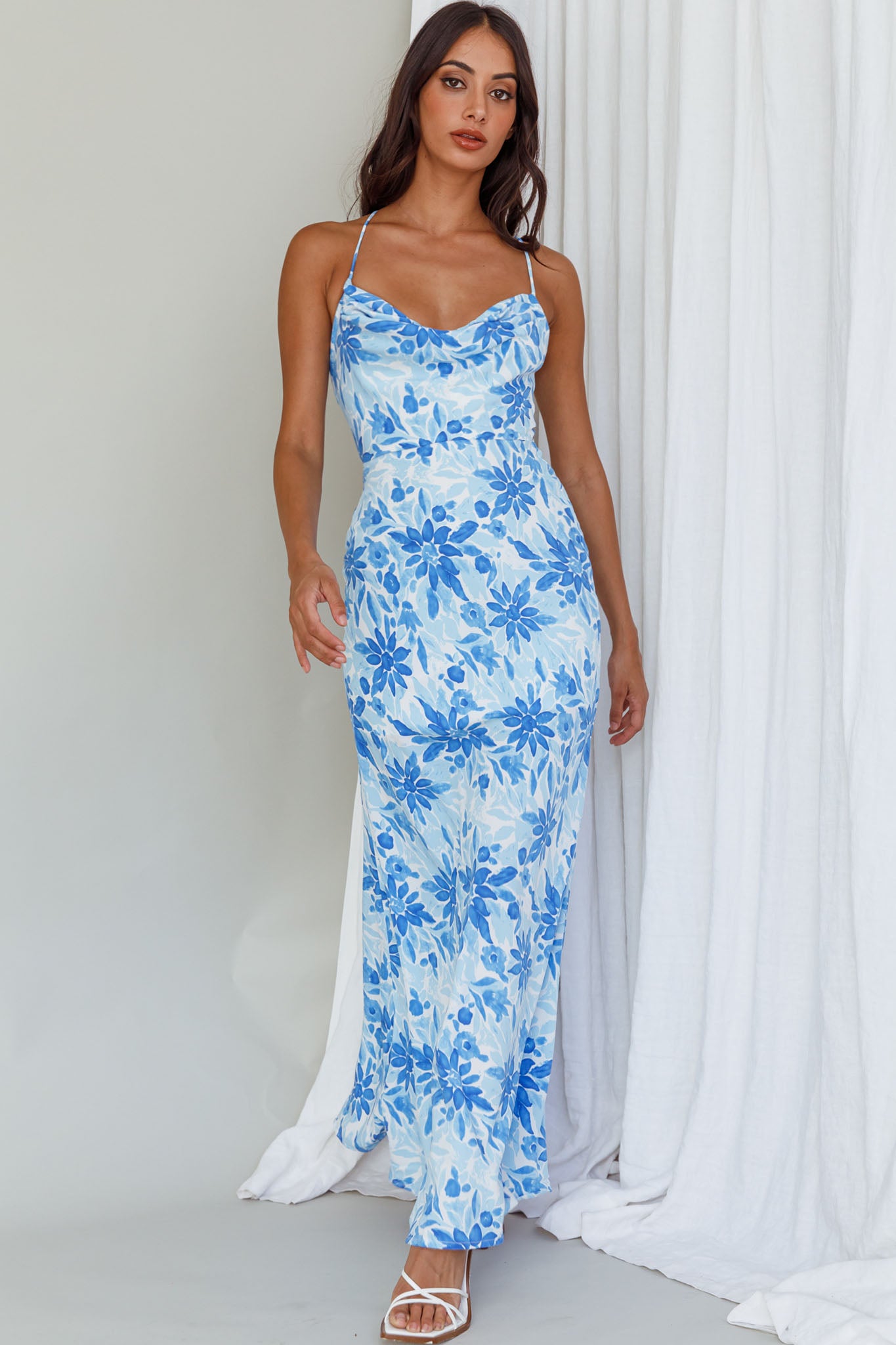 Janaina Tie-Up Back Maxi Dress Floral Blue-Maymioy