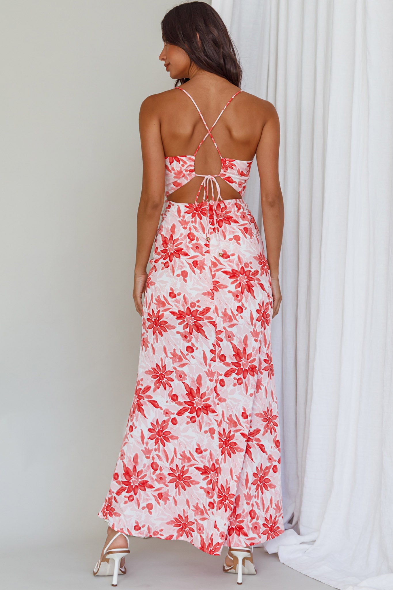 Janaina Tie-Up Back Maxi Dress Floral Red-Maymioy