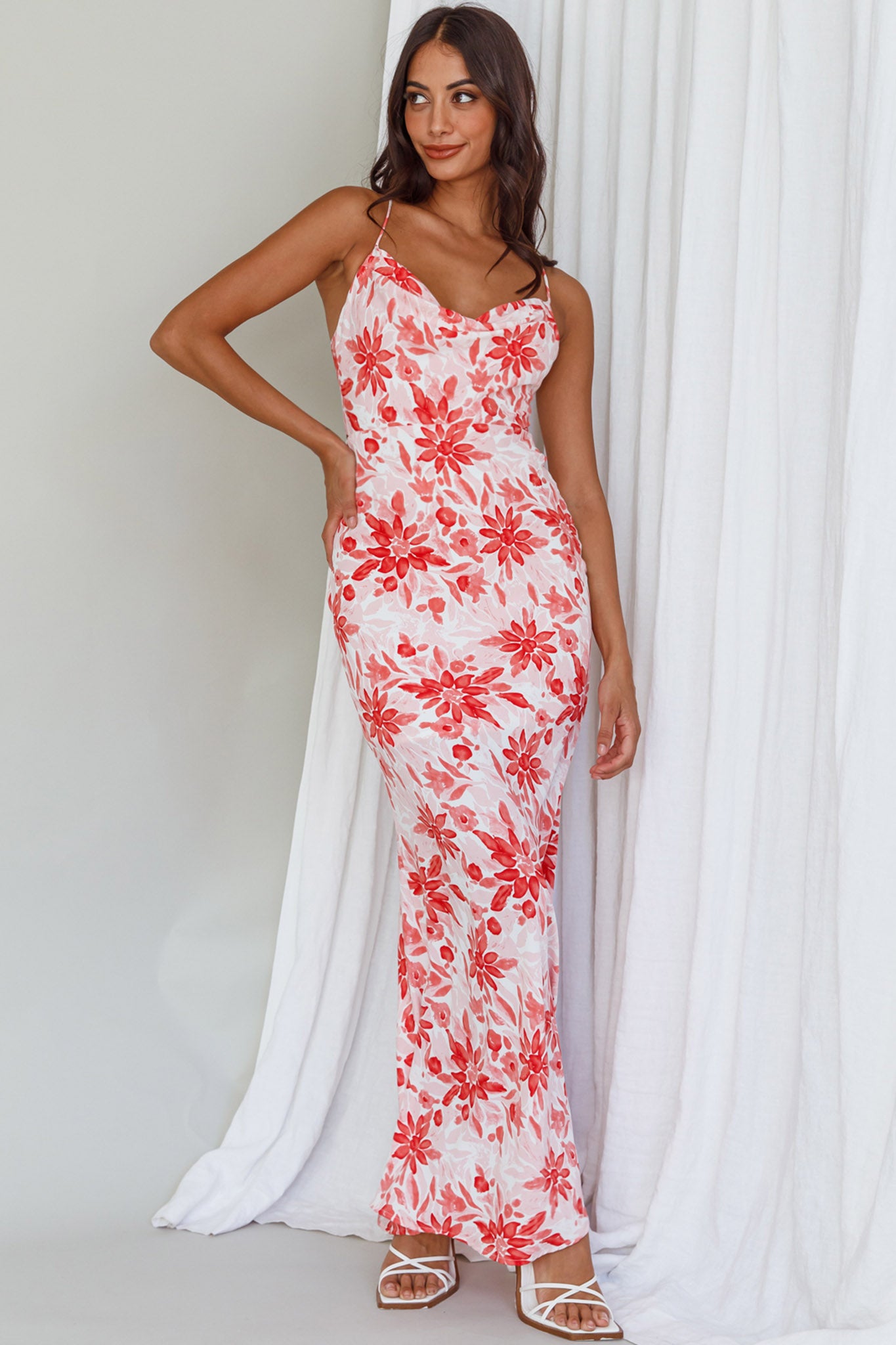Janaina Tie-Up Back Maxi Dress Floral Red-Maymioy