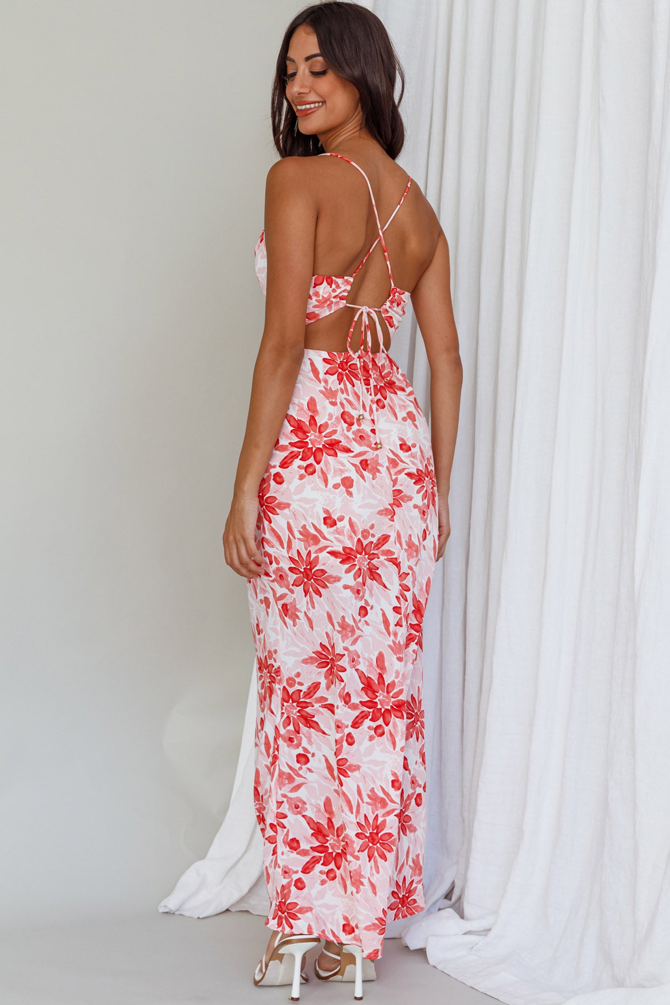 Janaina Tie-Up Back Maxi Dress Floral Red-Maymioy