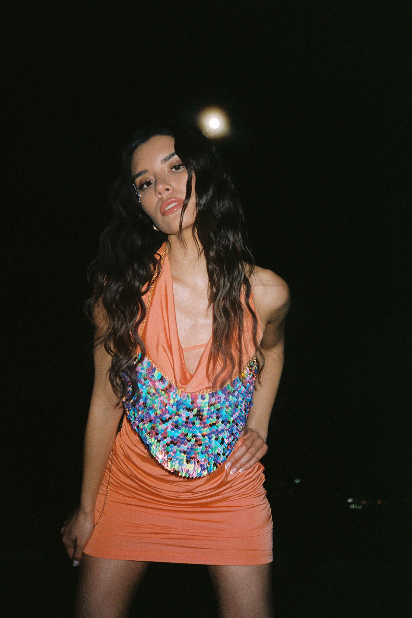Show Girl Ruched Halterneck Mini Dress Coral-Maymioy