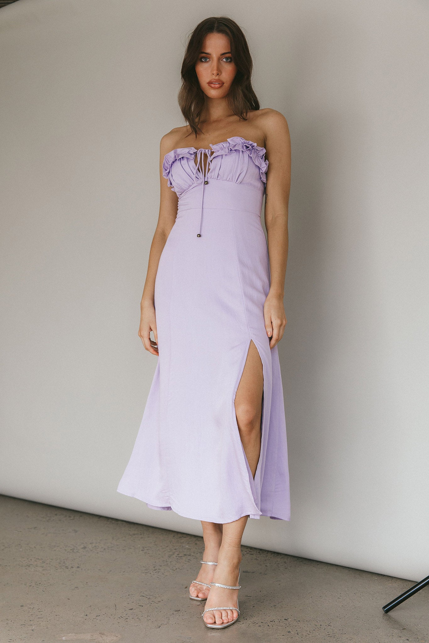 Under The Sun Tied Bust Midi Dress Lilac-Maymioy