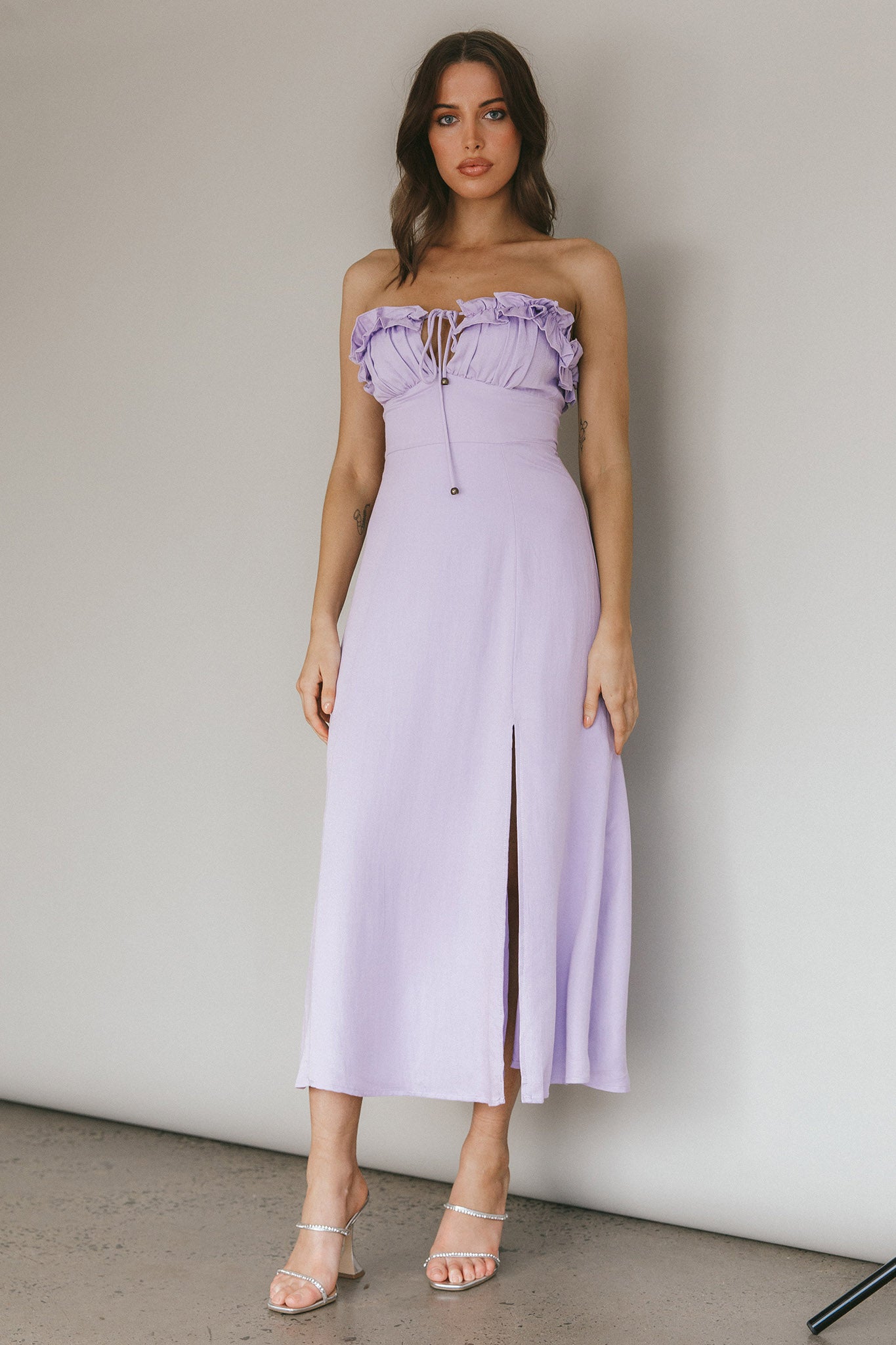 Under The Sun Tied Bust Midi Dress Lilac-Maymioy