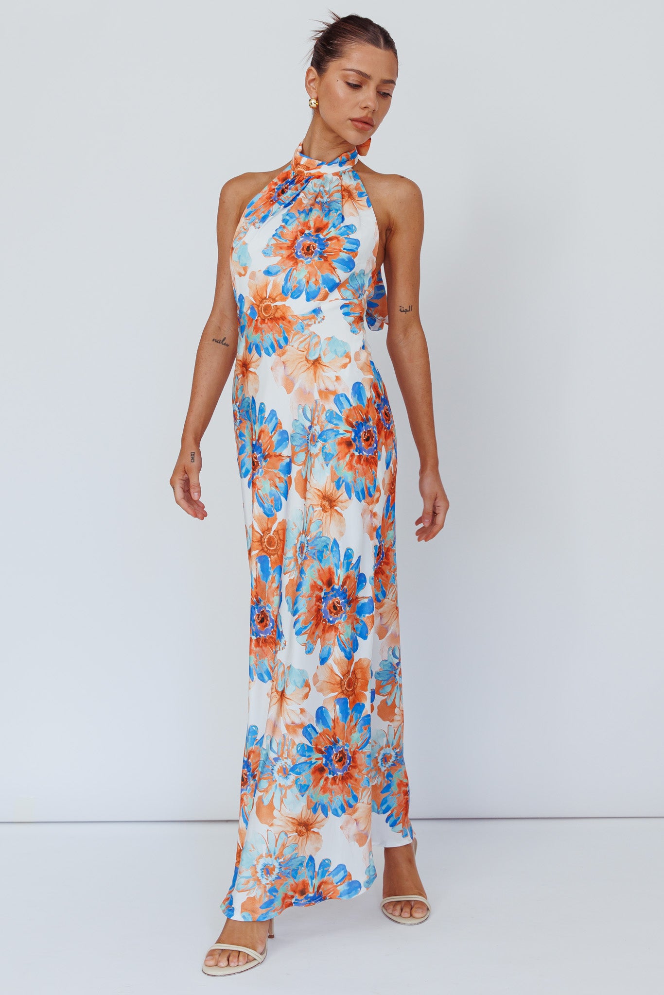 Shana Halterneck Maxi Dress Flowers Blue-Maymioy