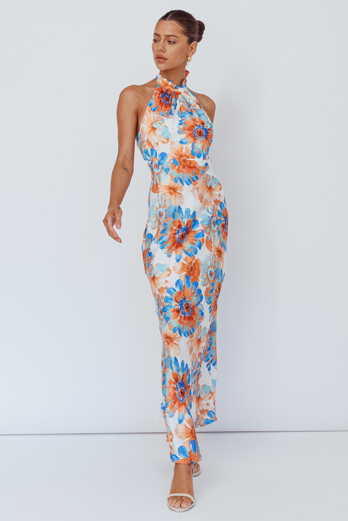 Shana Halterneck Maxi Dress Flowers Blue-Maymioy